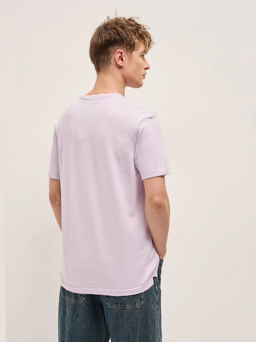 Men Purple Solid Regular Fit Ribbed Crew Neck T-shirt - Image 2