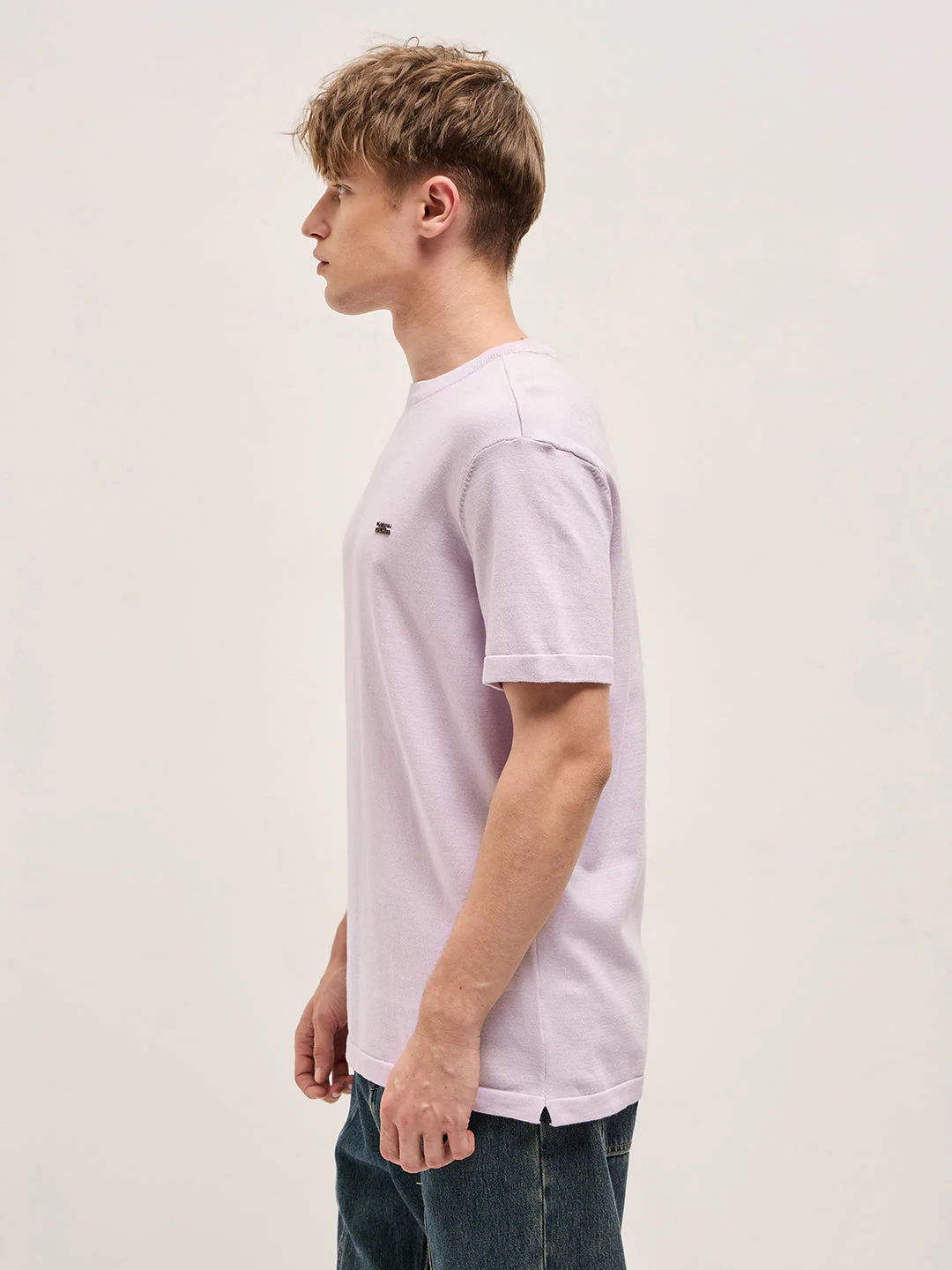Men Purple Solid Regular Fit Ribbed Crew Neck T-shirt - Image 3