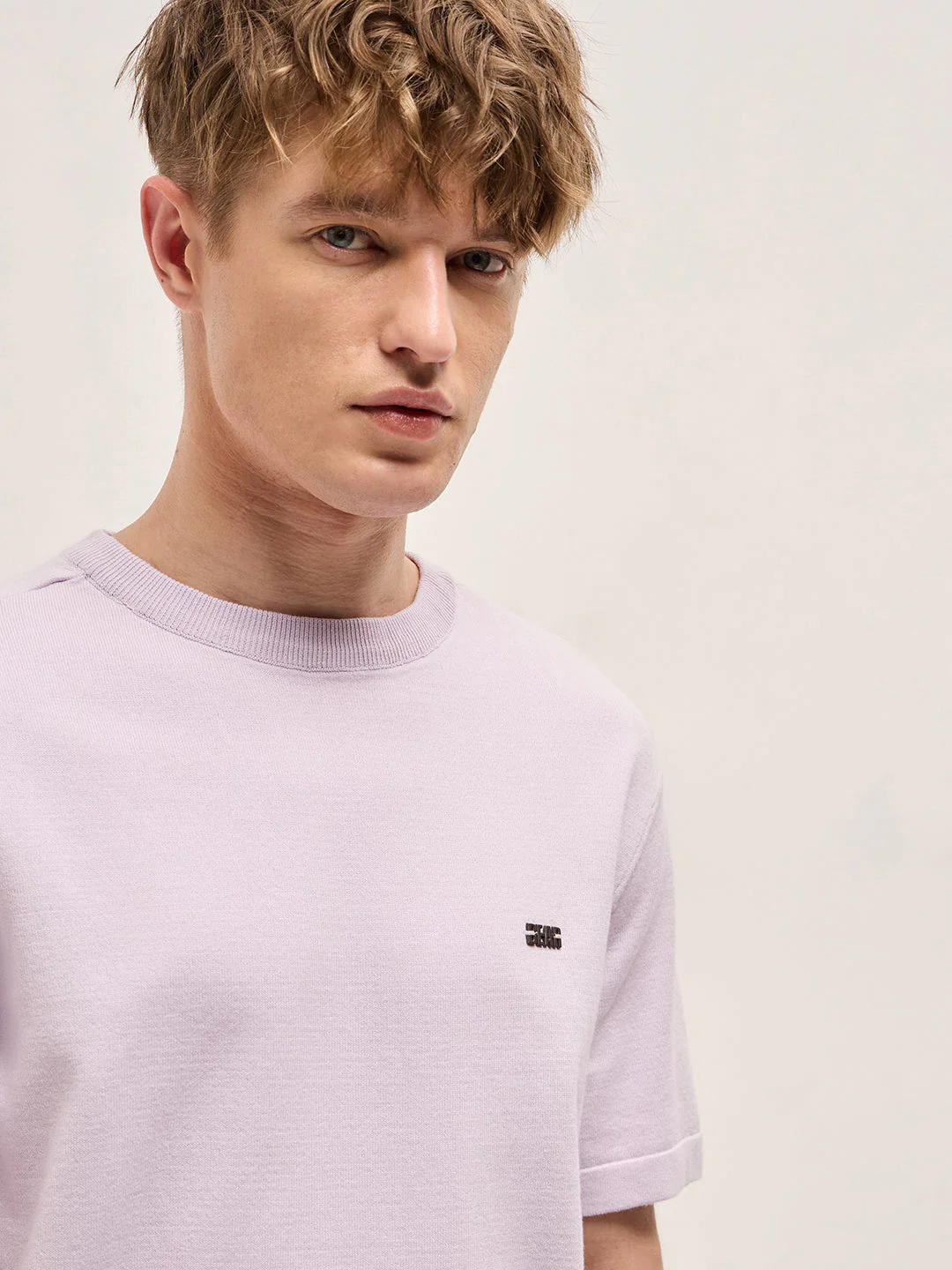 Men Purple Solid Regular Fit Ribbed Crew Neck T-shirt - Image 5
