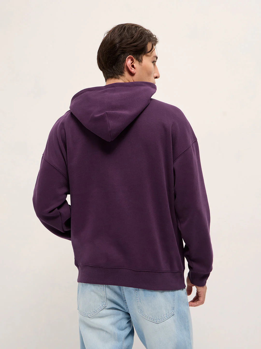 Men Purple Solid Relax Fit Hoodie - Image 2