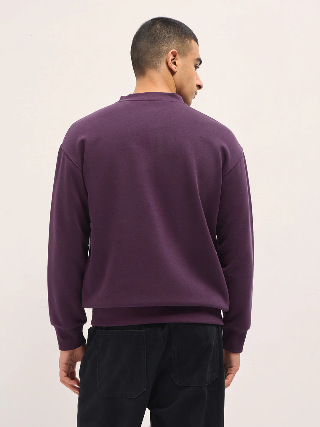Men Purple Solid Relaxed Fit Henley Neck T-Shirt - Image 2