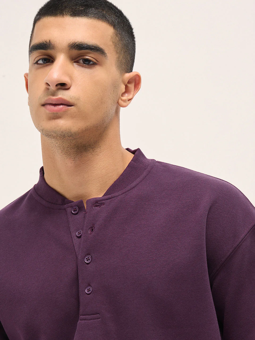 Men Purple Solid Relaxed Fit Henley Neck T-Shirt - Image 5