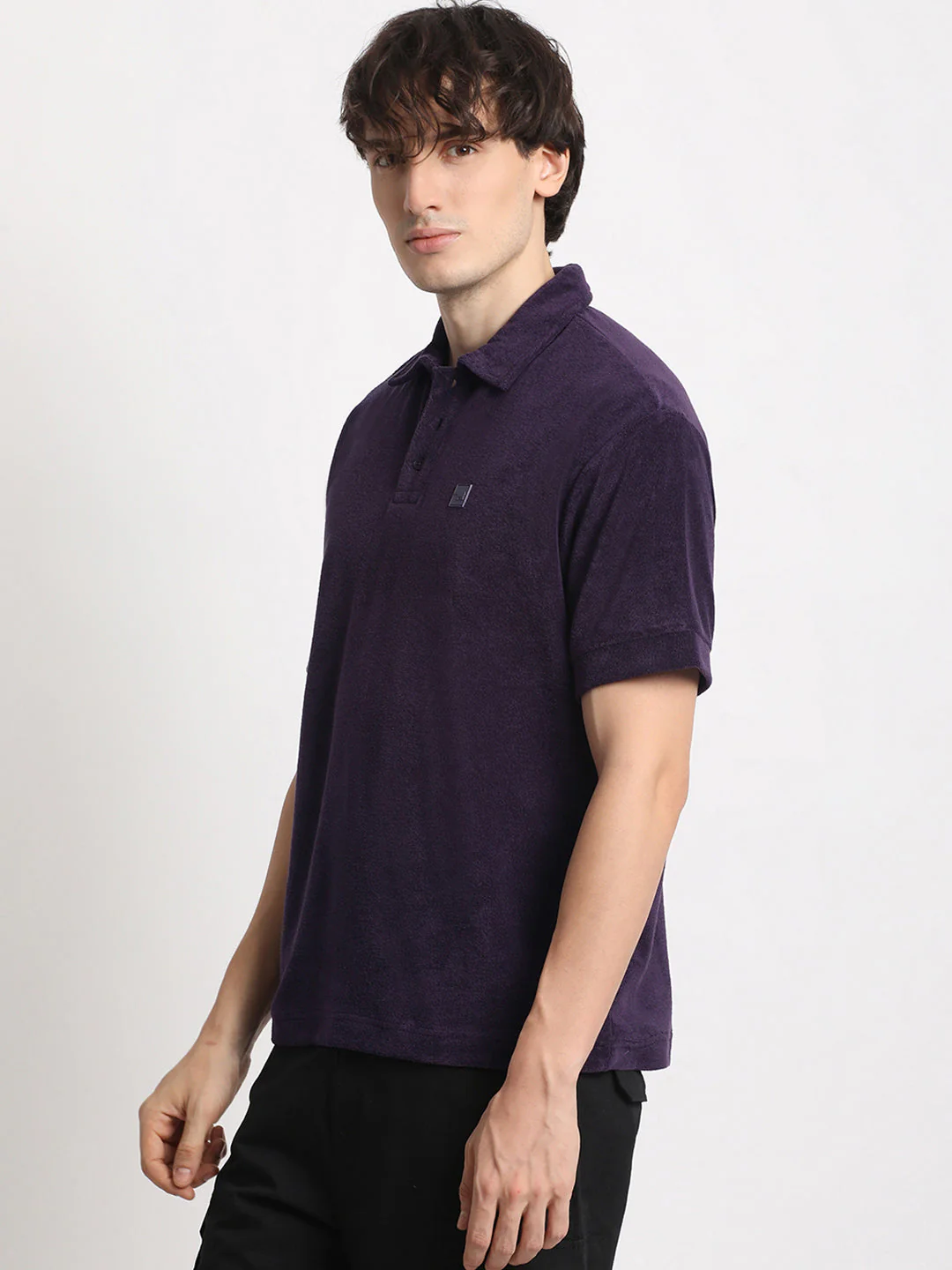 Men Purple Solid Relaxed Fit Polo T-shirt - Image 3