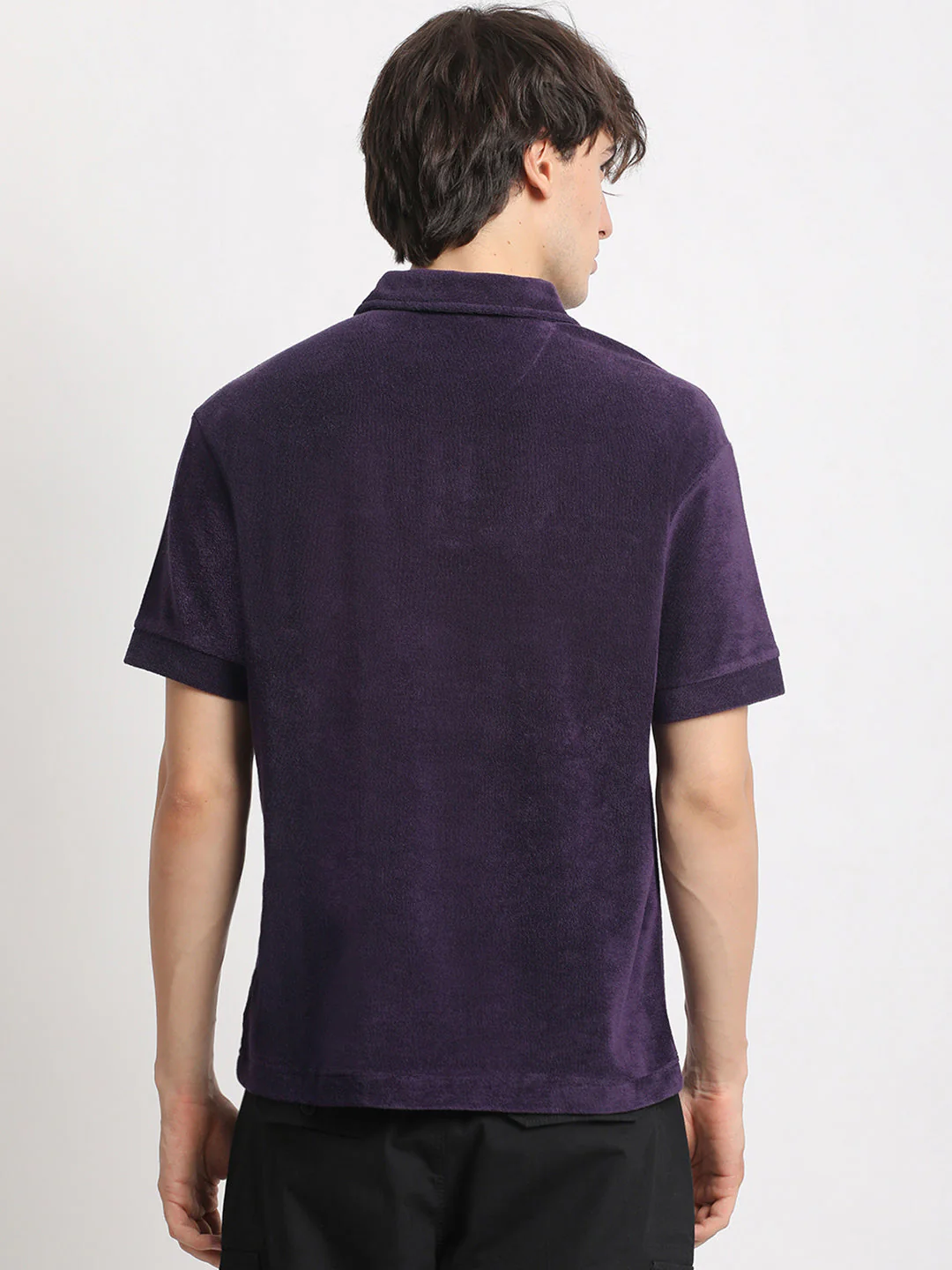 Men Purple Solid Relaxed Fit Polo T-shirt - Image 4