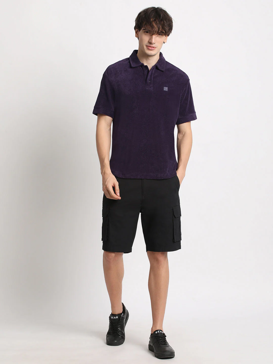 Men Purple Solid Relaxed Fit Polo T-shirt - Image 5