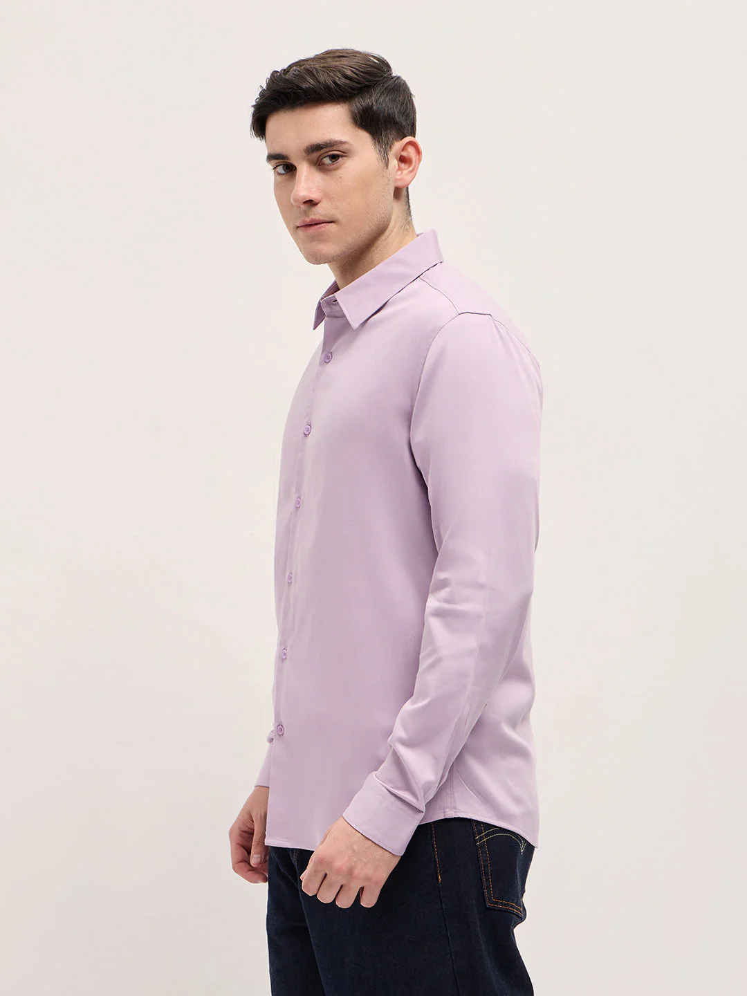 Men Purple Solid Slim Fit Casual Shirt - Image 3