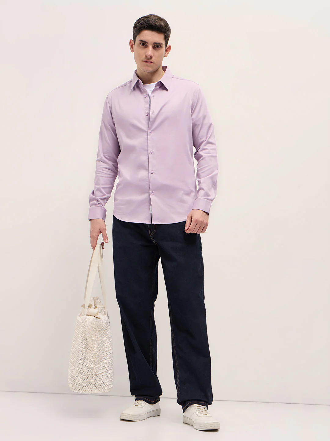 Men Purple Solid Slim Fit Casual Shirt - Image 4