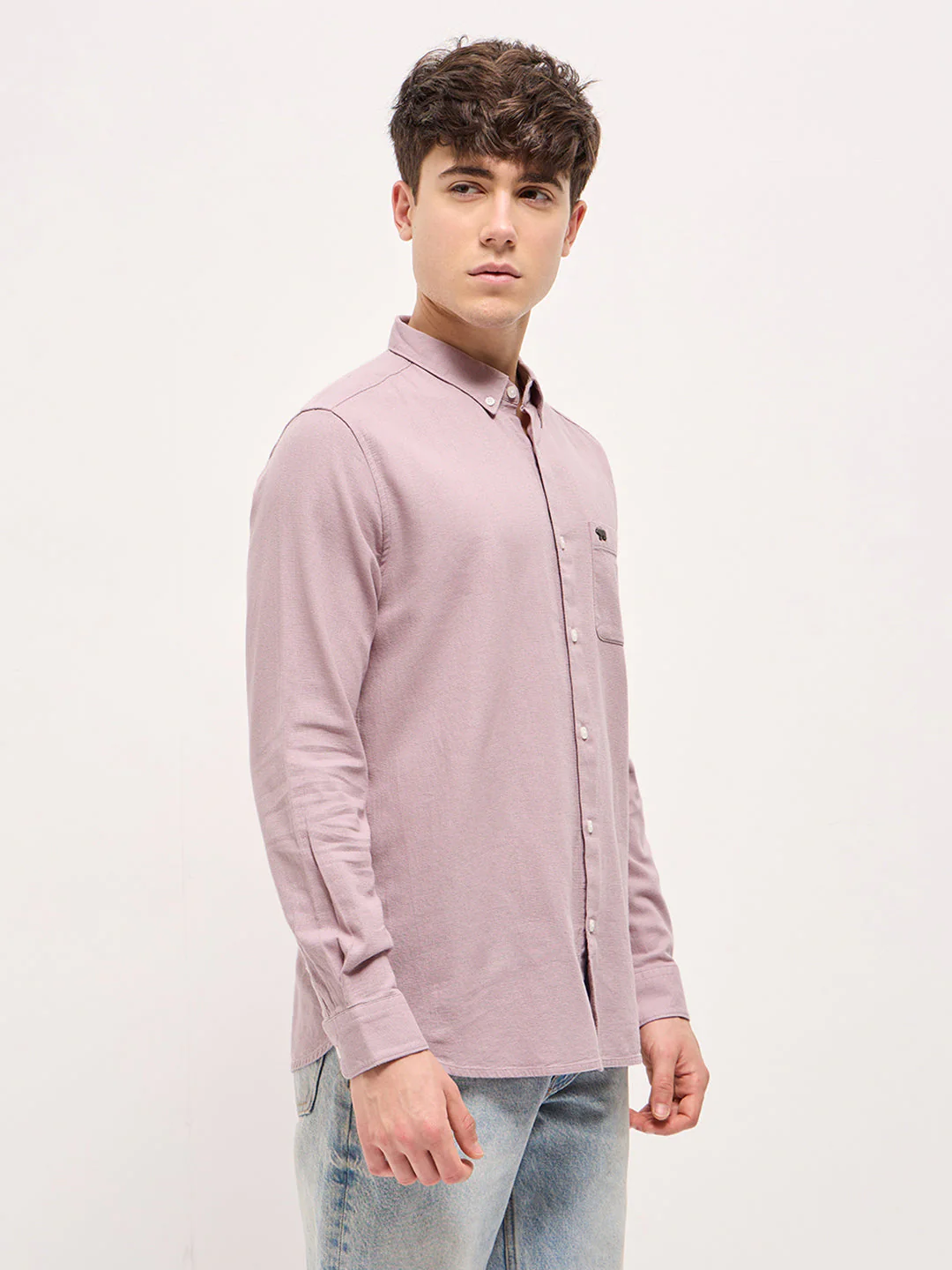 Men Purple Solid Slim Fit Casual Shirt - Image 3