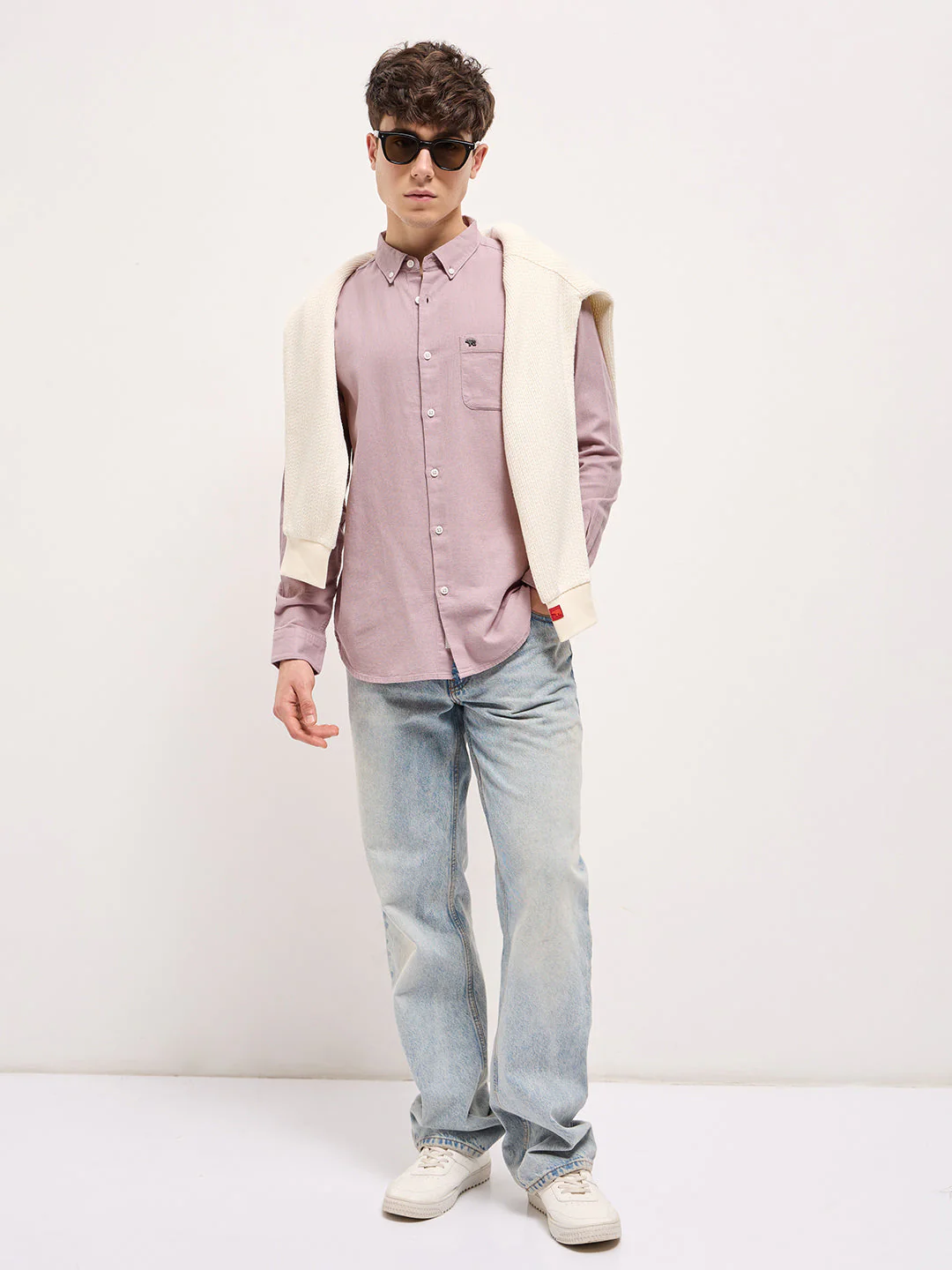 Men Purple Solid Slim Fit Casual Shirt - Image 4