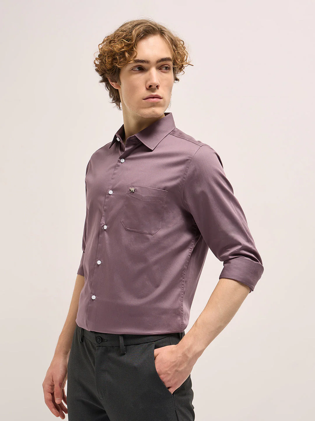 Men Purple Tailored Fit Solid Formal Shirt - Image 3