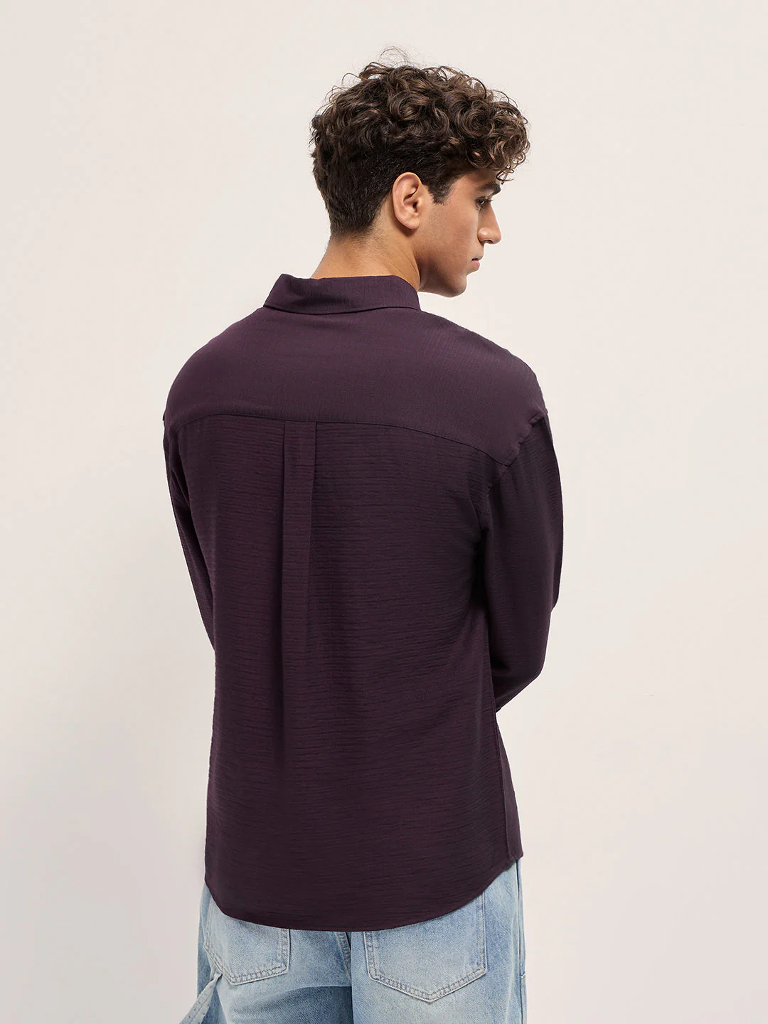 Men Purple Viscose Herringbone Design Relax Fit Casual shirt - Image 2