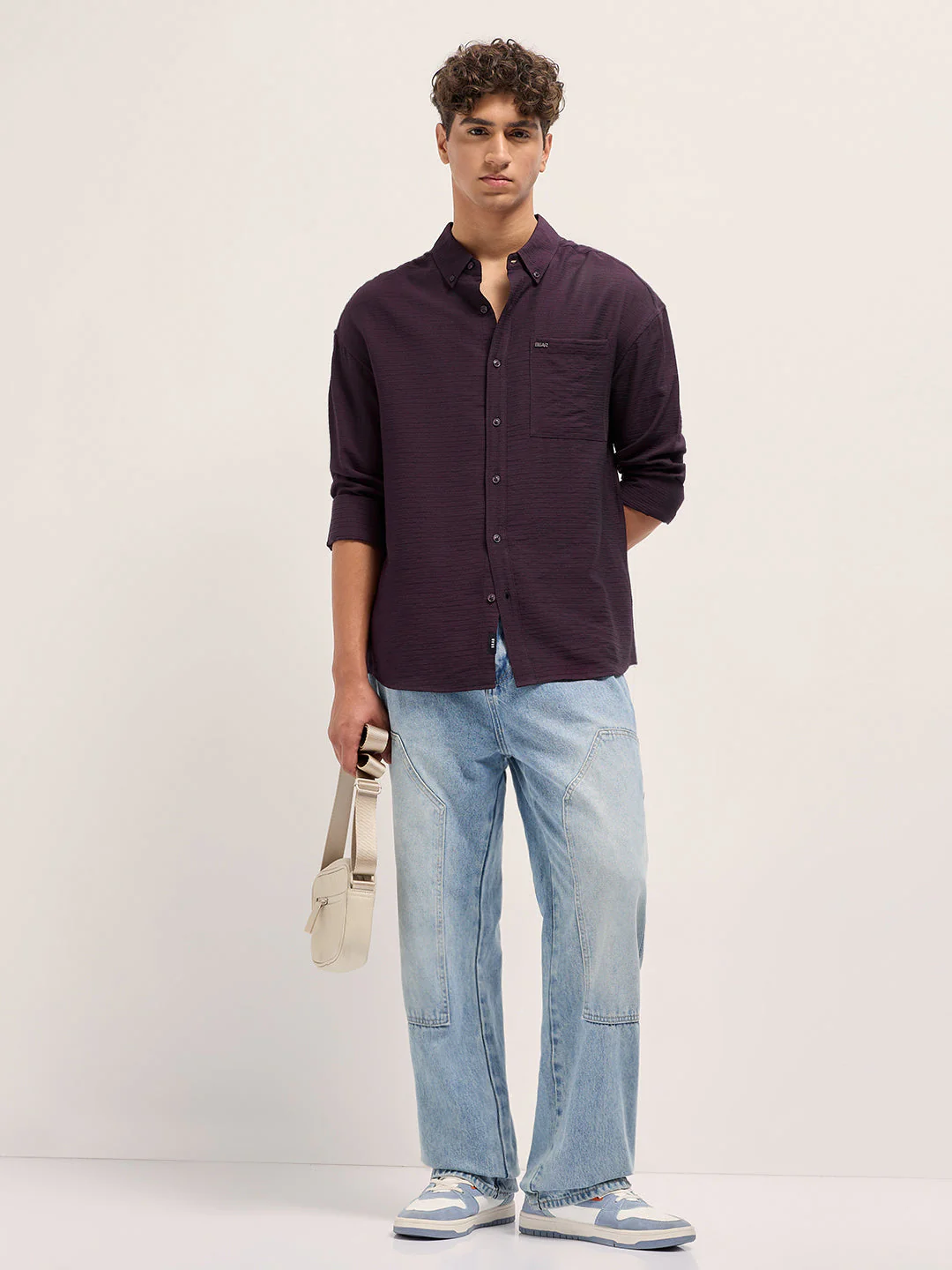Men Purple Viscose Herringbone Design Relax Fit Casual shirt - Image 4