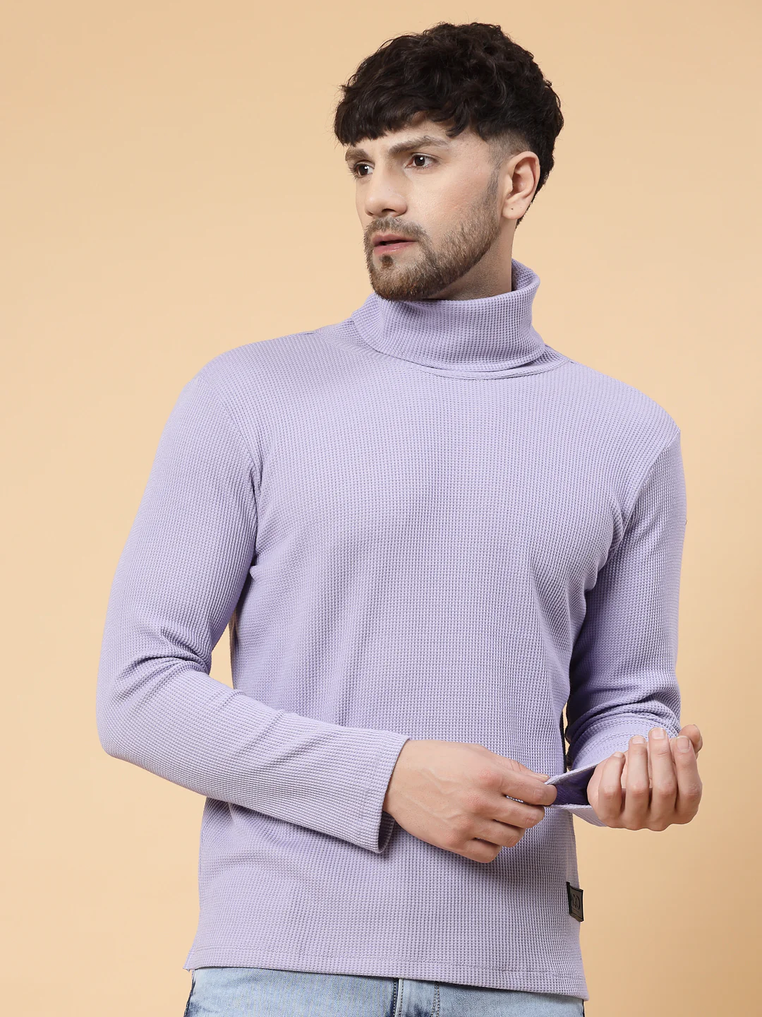 Men Purple Waffle Knit T-shirt - Image 2