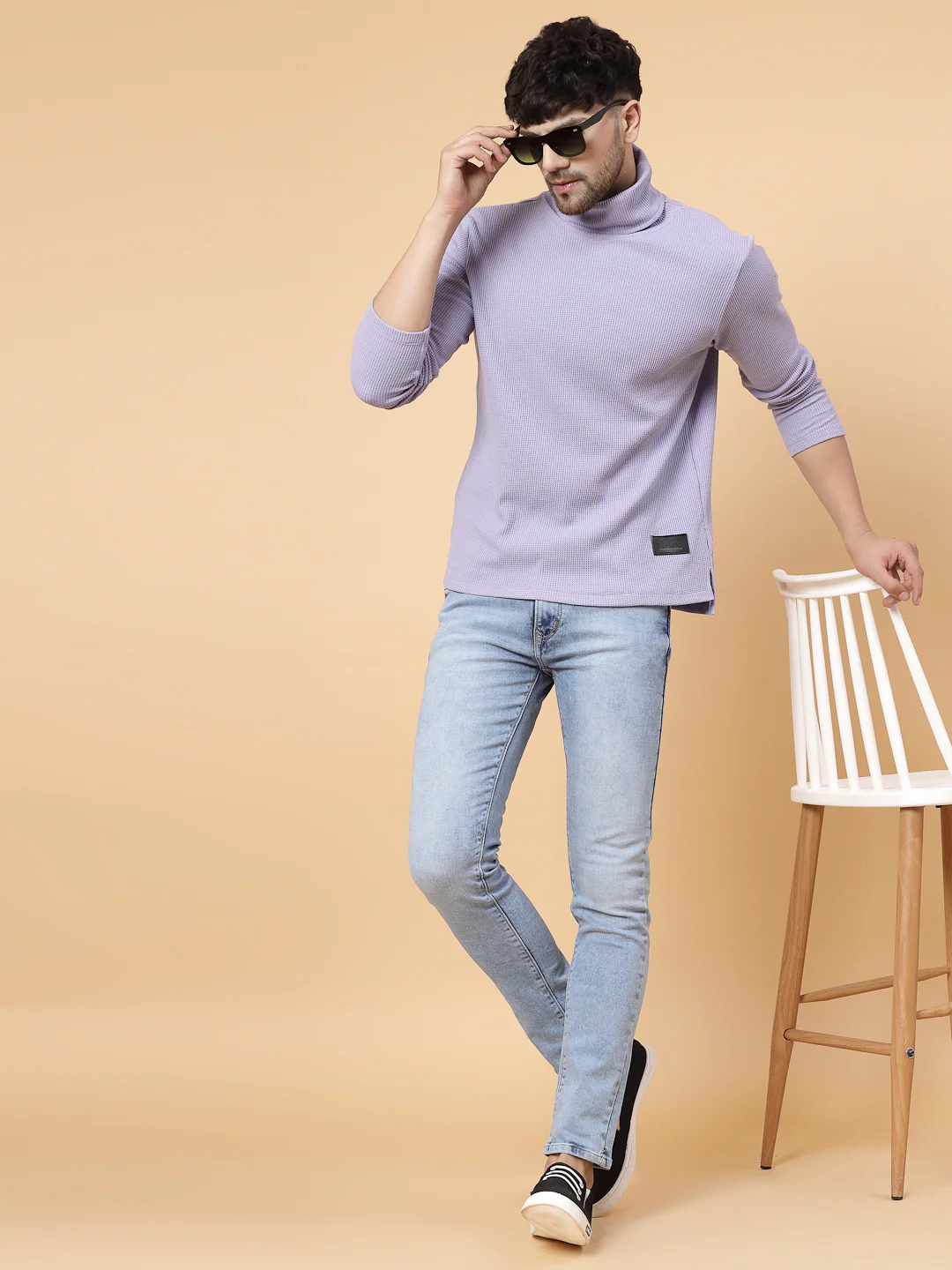 Men Purple Waffle Knit T-shirt - Image 3