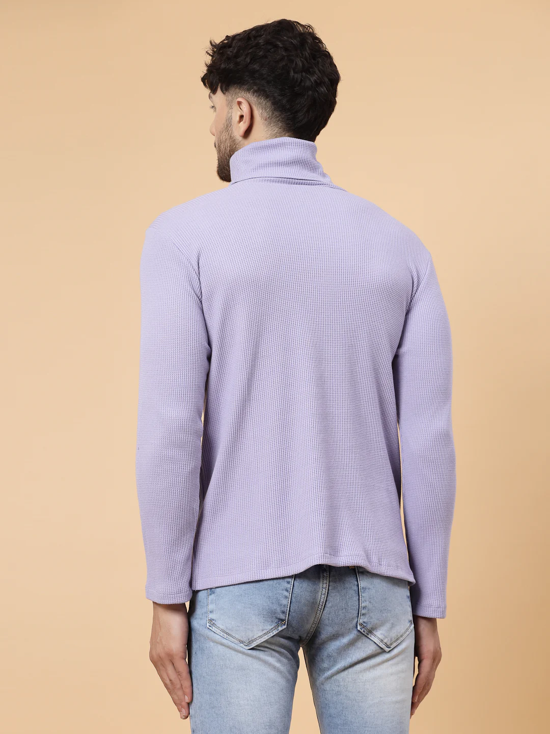 Men Purple Waffle Knit T-shirt - Image 5