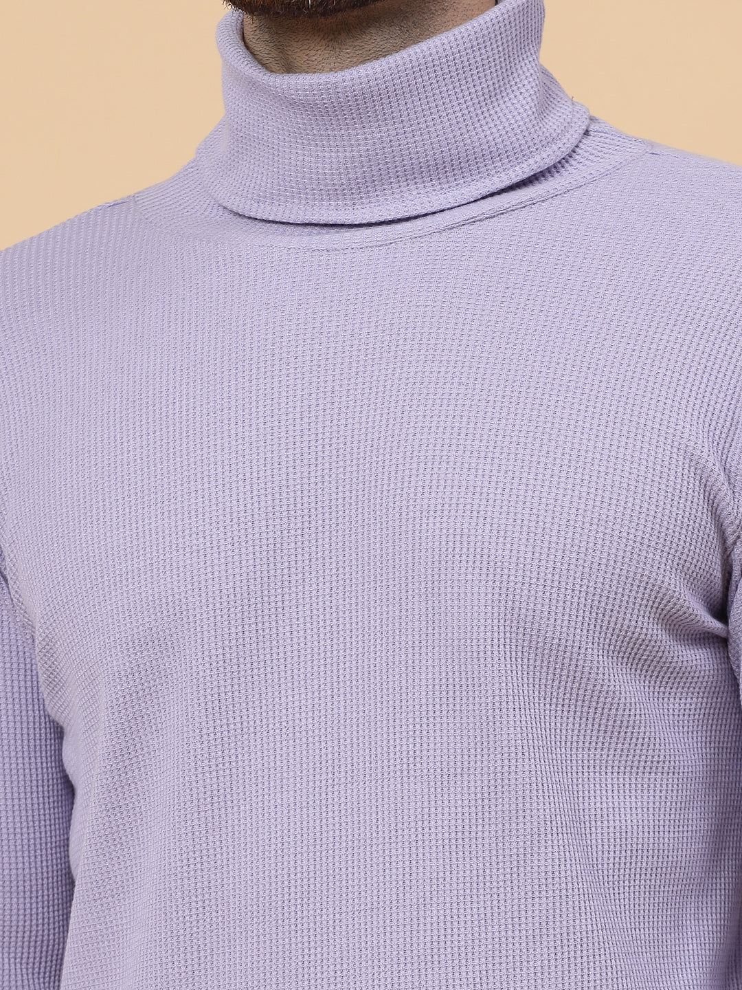 Men Purple Waffle Knit T-shirt - Image 6