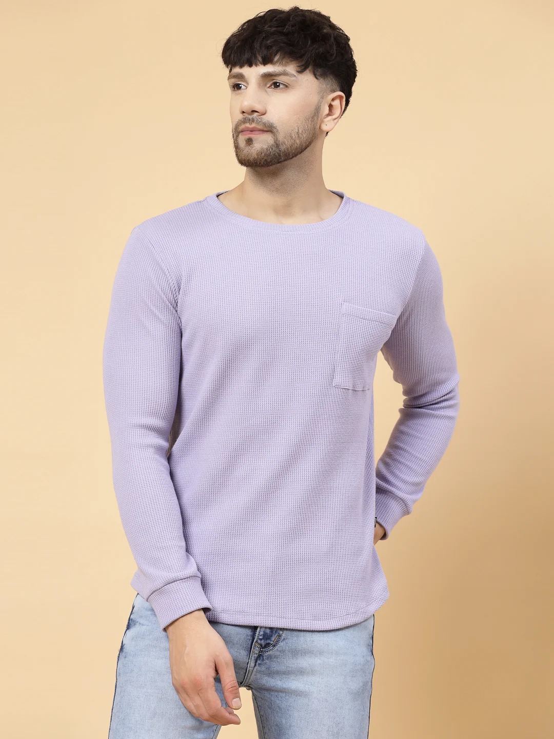 Men Purple Waffle T-shirt - Image 2