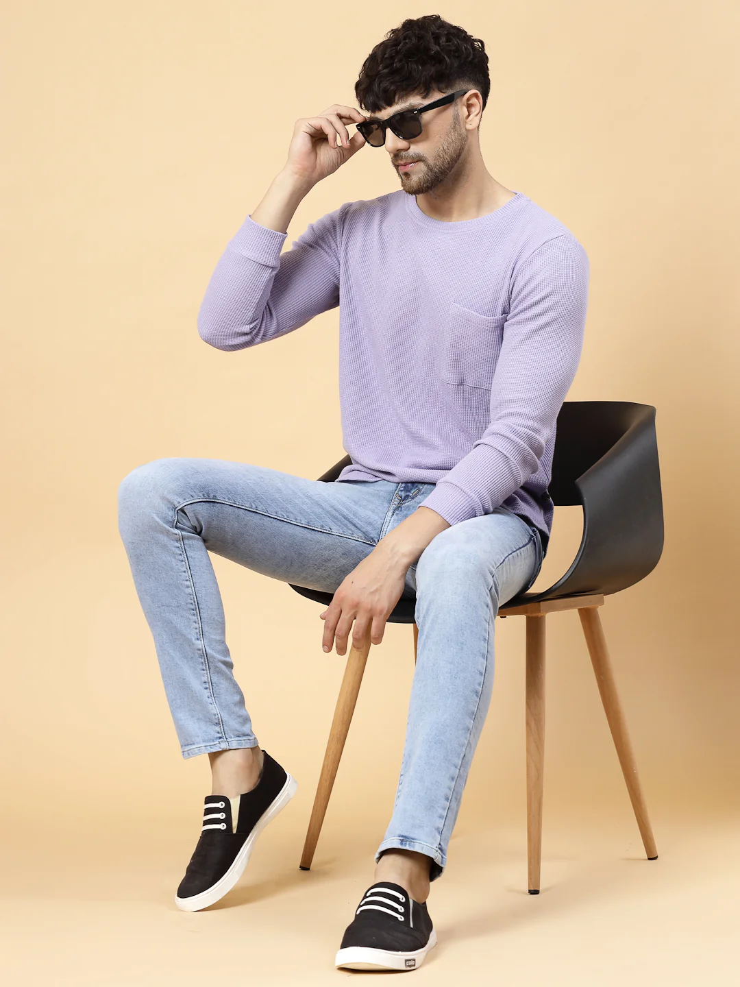 Men Purple Waffle T-shirt - Image 3