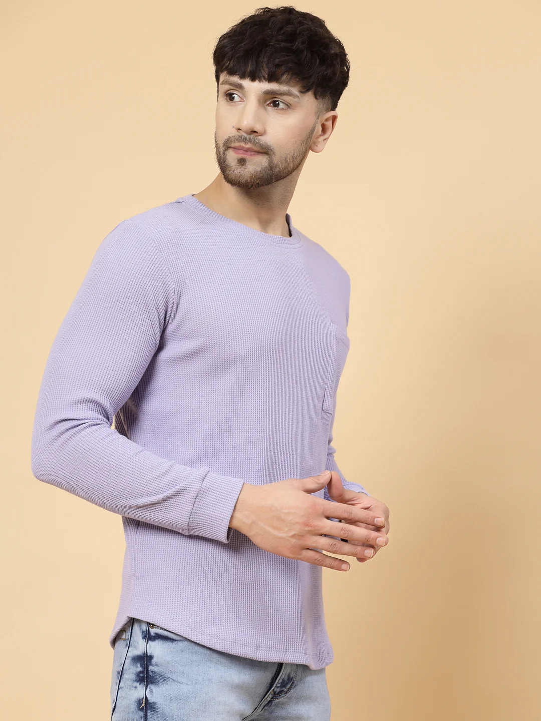 Men Purple Waffle T-shirt - Image 4