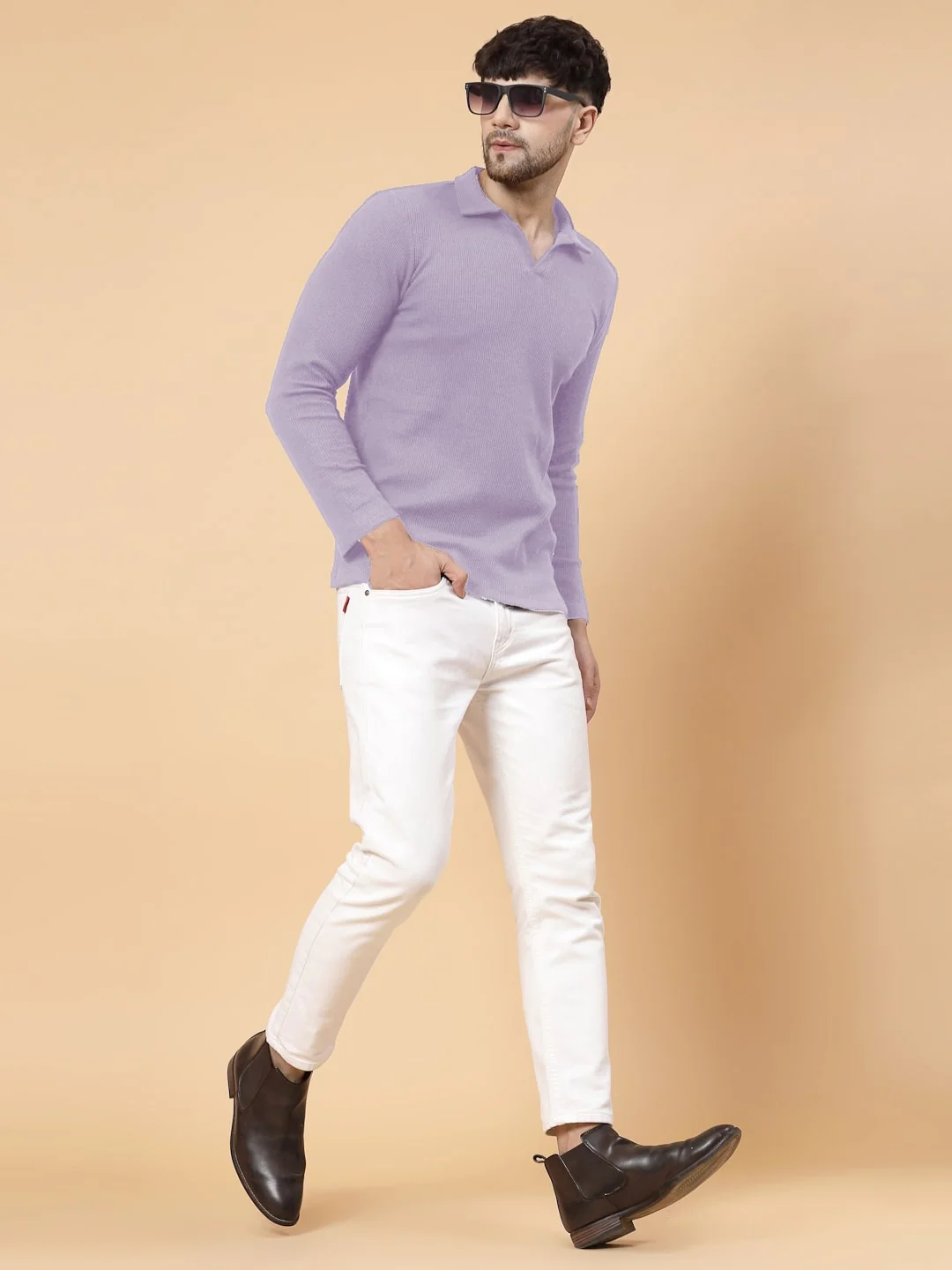 Men Purple Waffle T-shirt - Image 2