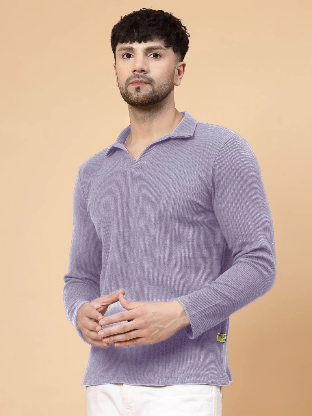 Men Purple Waffle T-shirt - Image 3