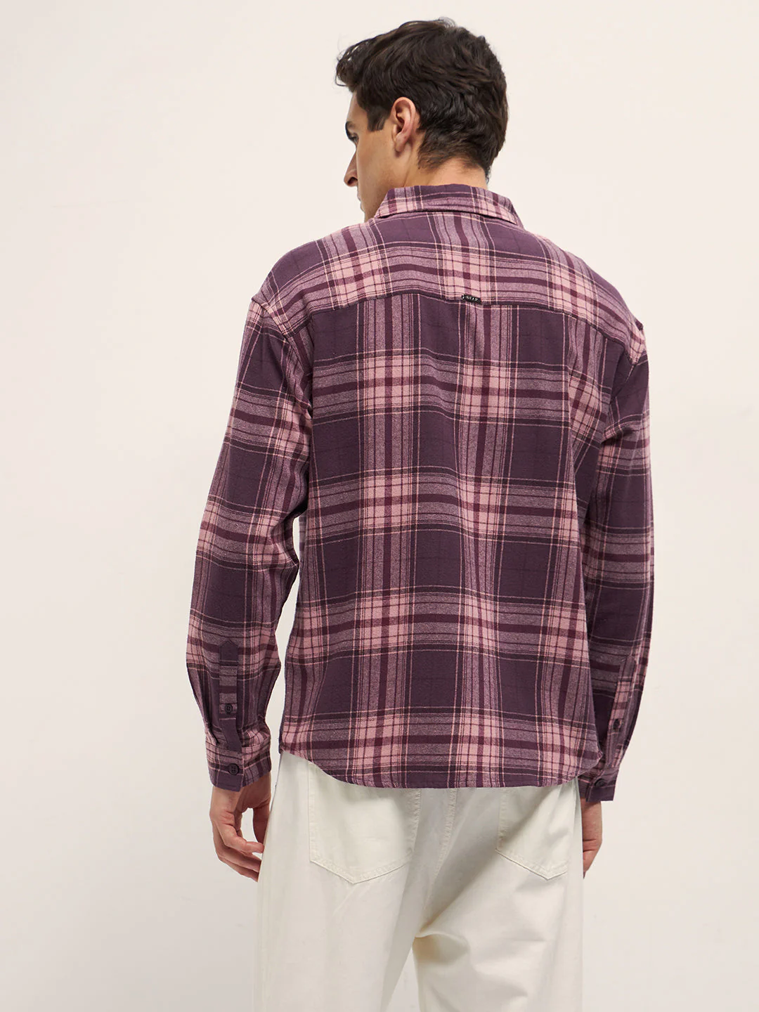 Men Purple Woven Checked Design Relax Fit Overshirt - Image 2