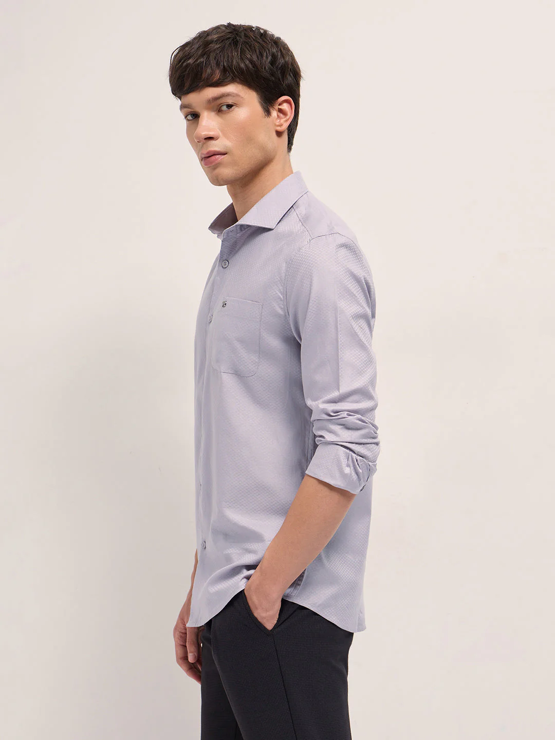 Men Purple Woven Pattern Cotton Tailored Fit Formal Shirt - Image 3