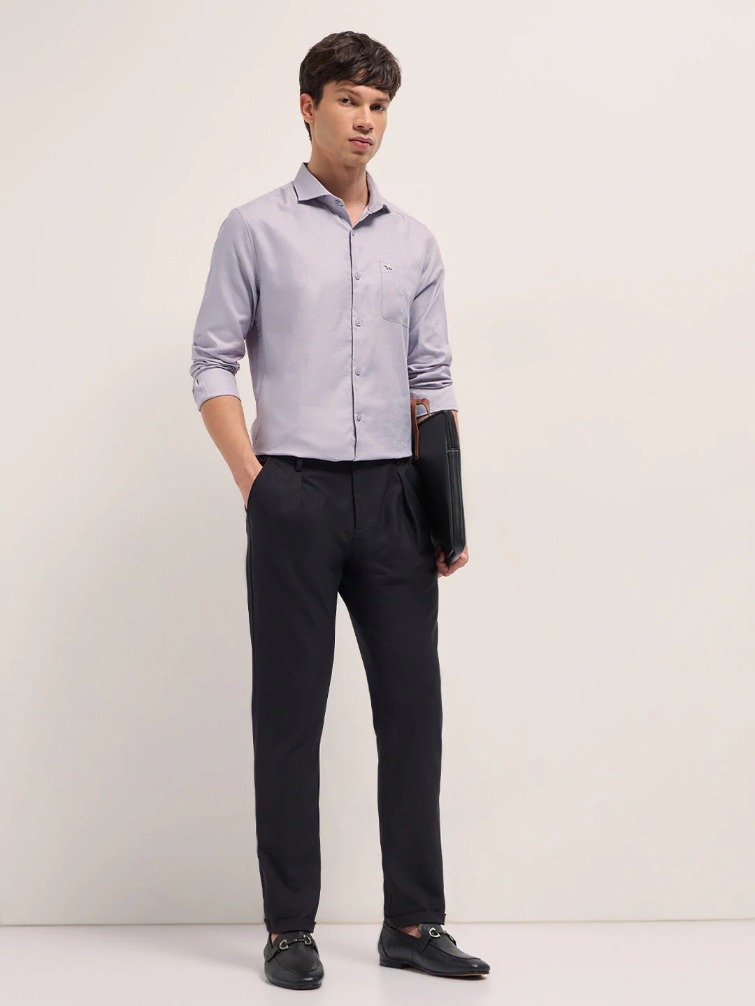 Men Purple Woven Pattern Cotton Tailored Fit Formal Shirt - Image 4