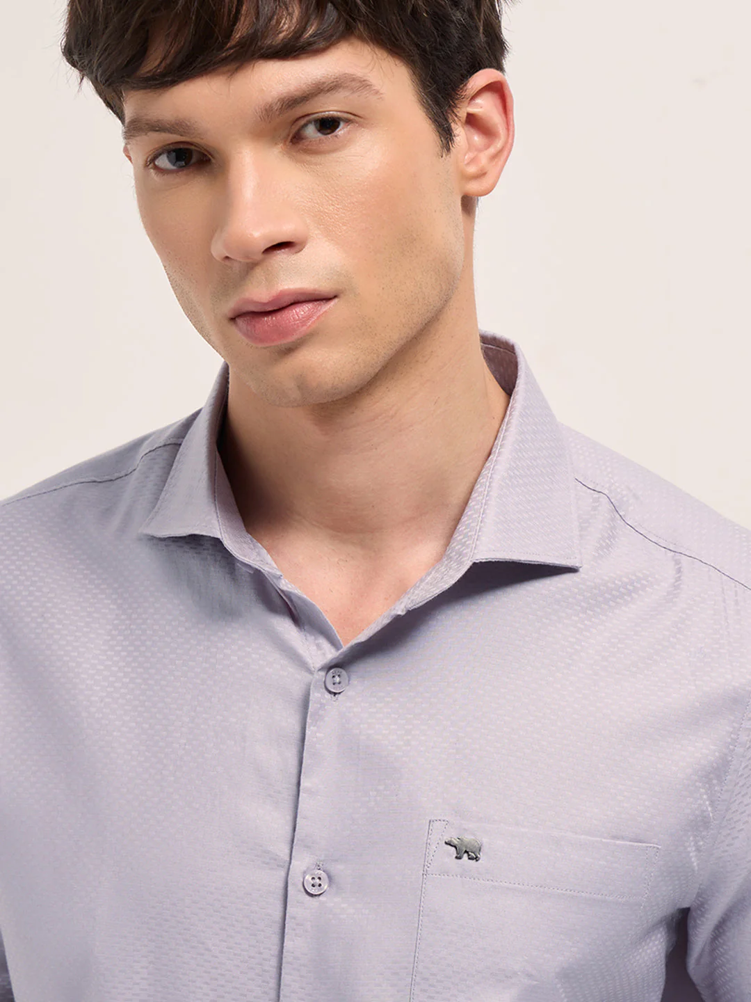 Men Purple Woven Pattern Cotton Tailored Fit Formal Shirt - Image 5