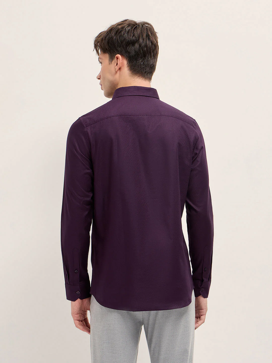 Men Purple Woven Pattern Cotton Tailored Fit Formal Shirt - Image 2