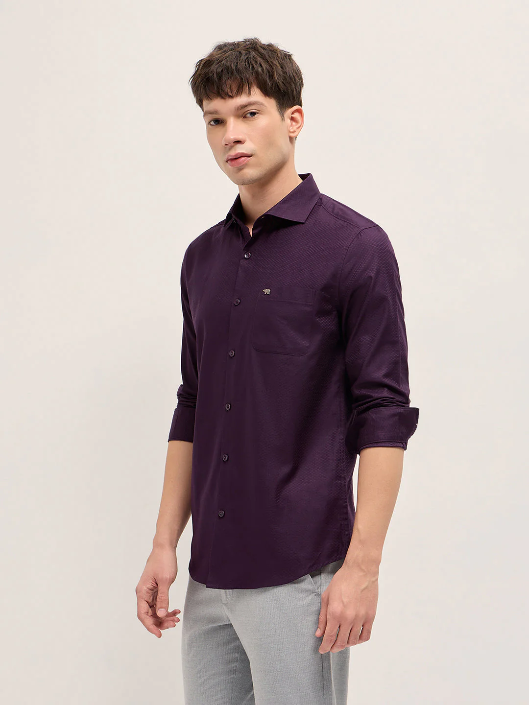 Men Purple Woven Pattern Cotton Tailored Fit Formal Shirt - Image 3
