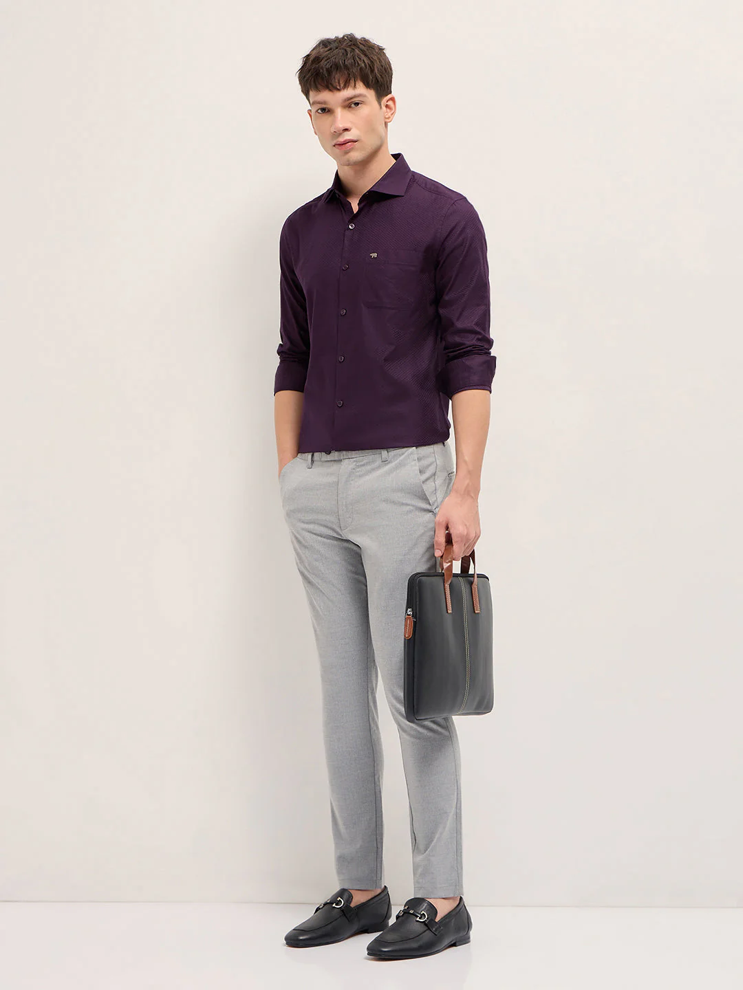 Men Purple Woven Pattern Cotton Tailored Fit Formal Shirt - Image 4