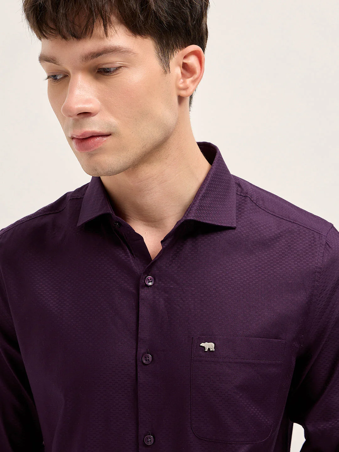 Men Purple Woven Pattern Cotton Tailored Fit Formal Shirt - Image 5