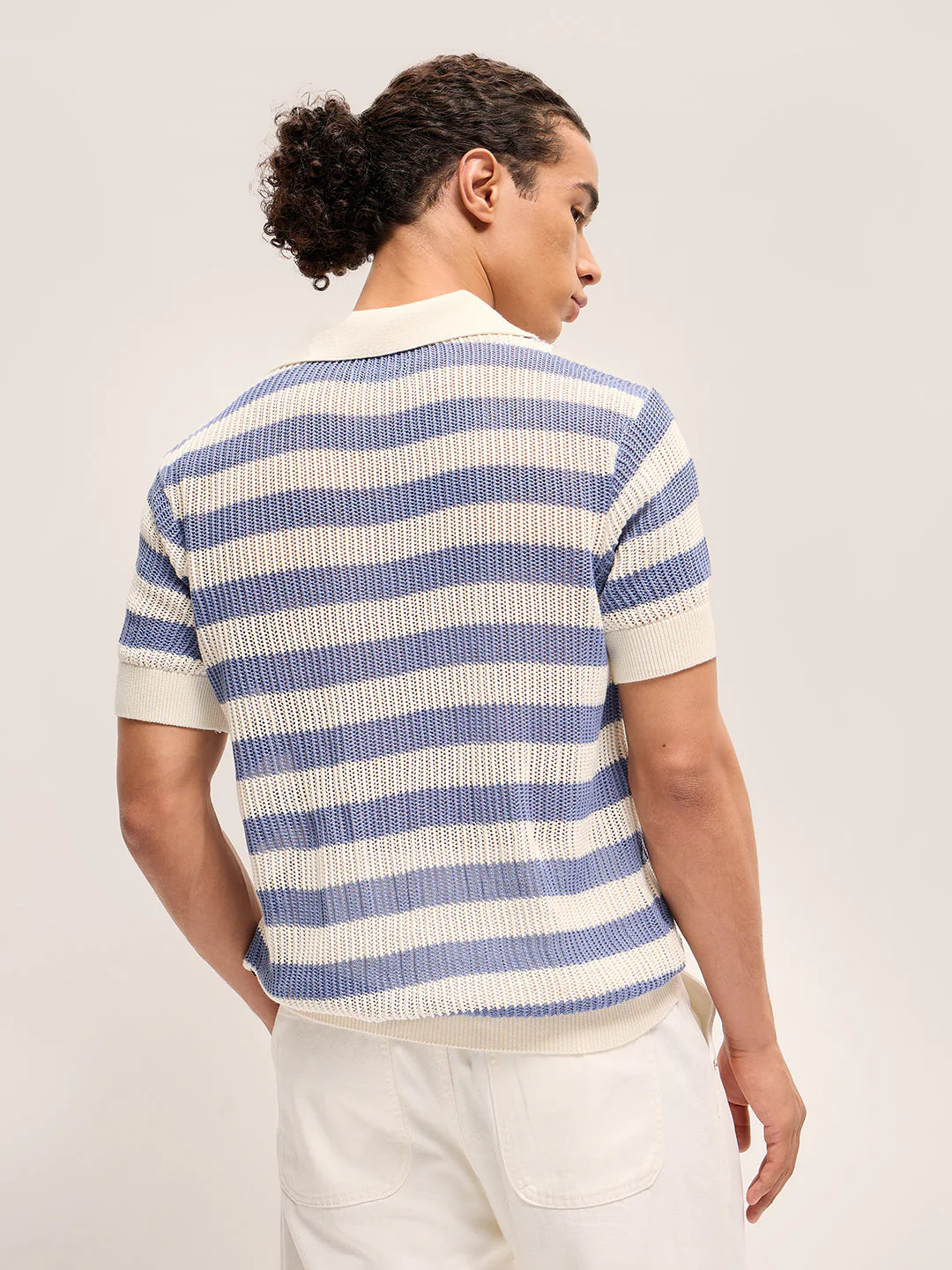 Men PurpleWhite Horizontal Textured stripes Regular Fit Polo - Image 2