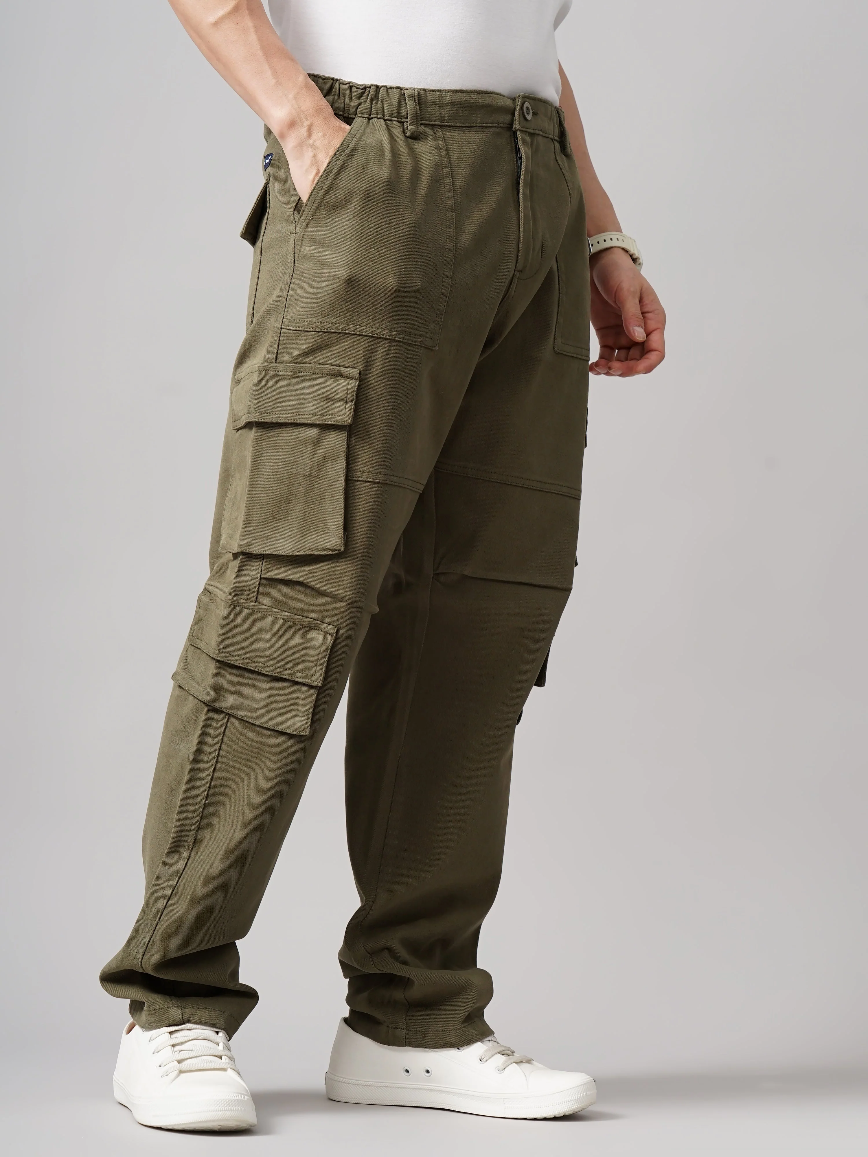 Men Quad Olive Baggy Cargo Pant - Image 3