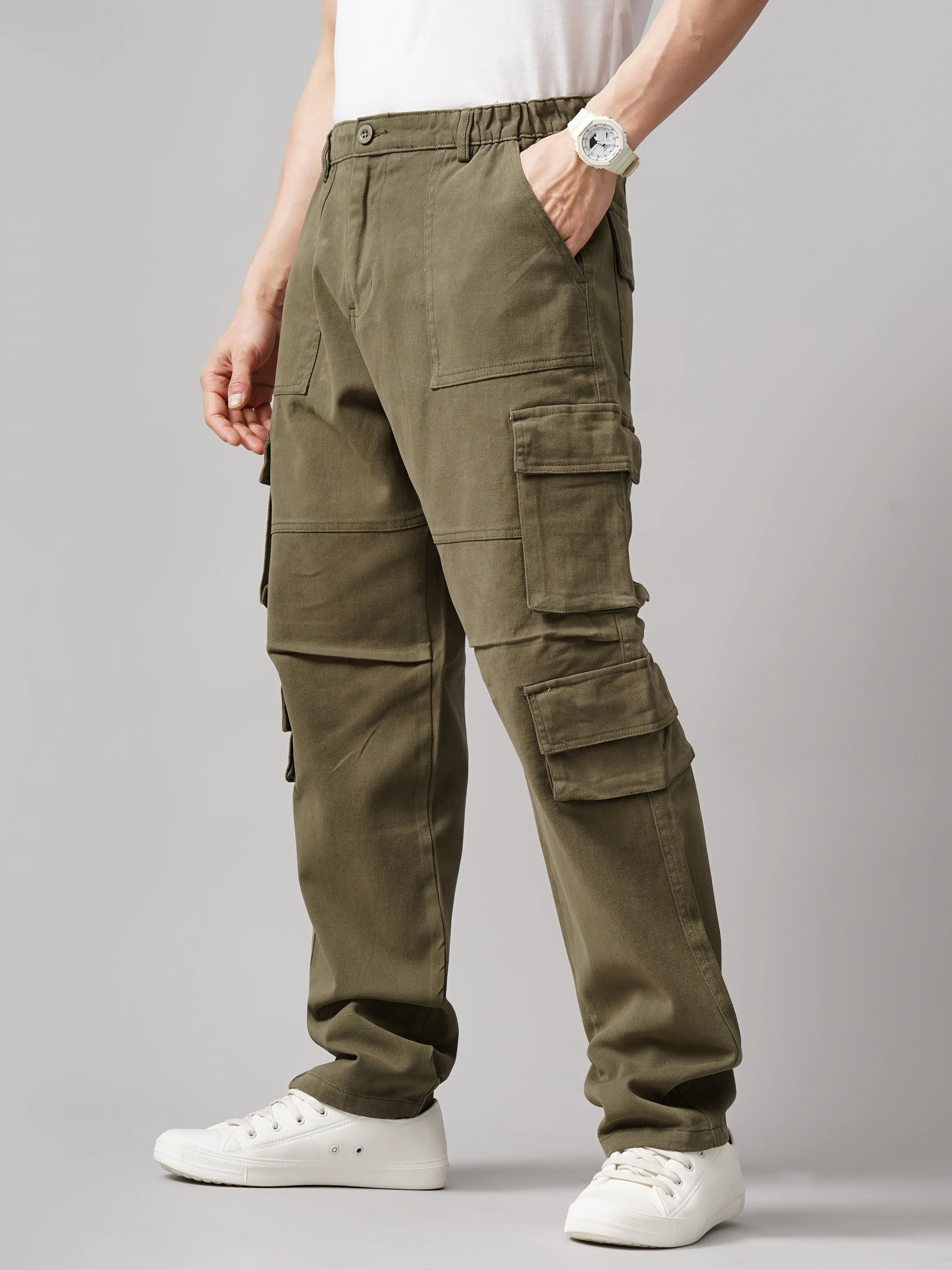 Men Quad Olive Baggy Cargo Pant - Image 6