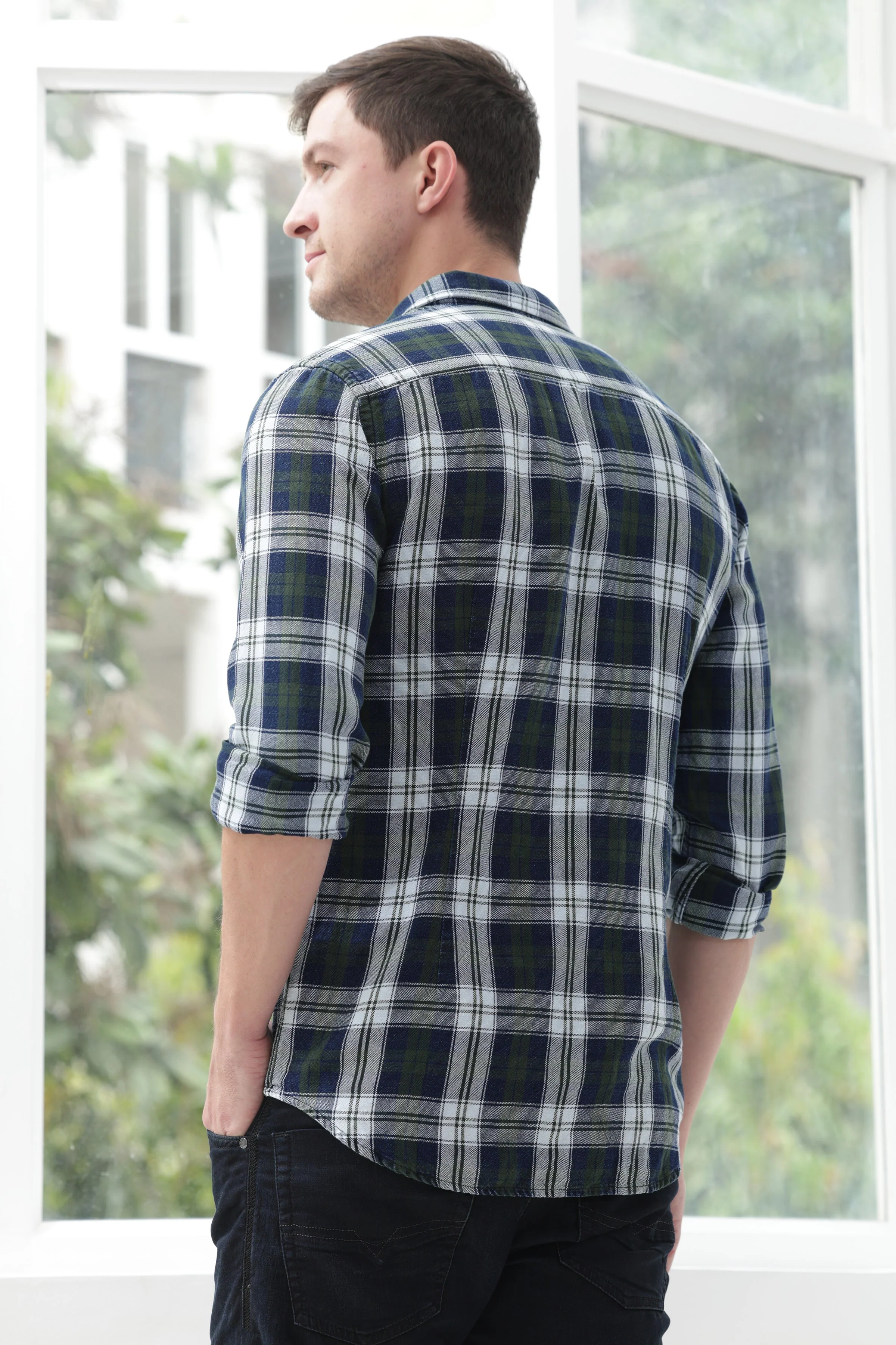Men Quest Indigo Check Shirt Green - Image 6