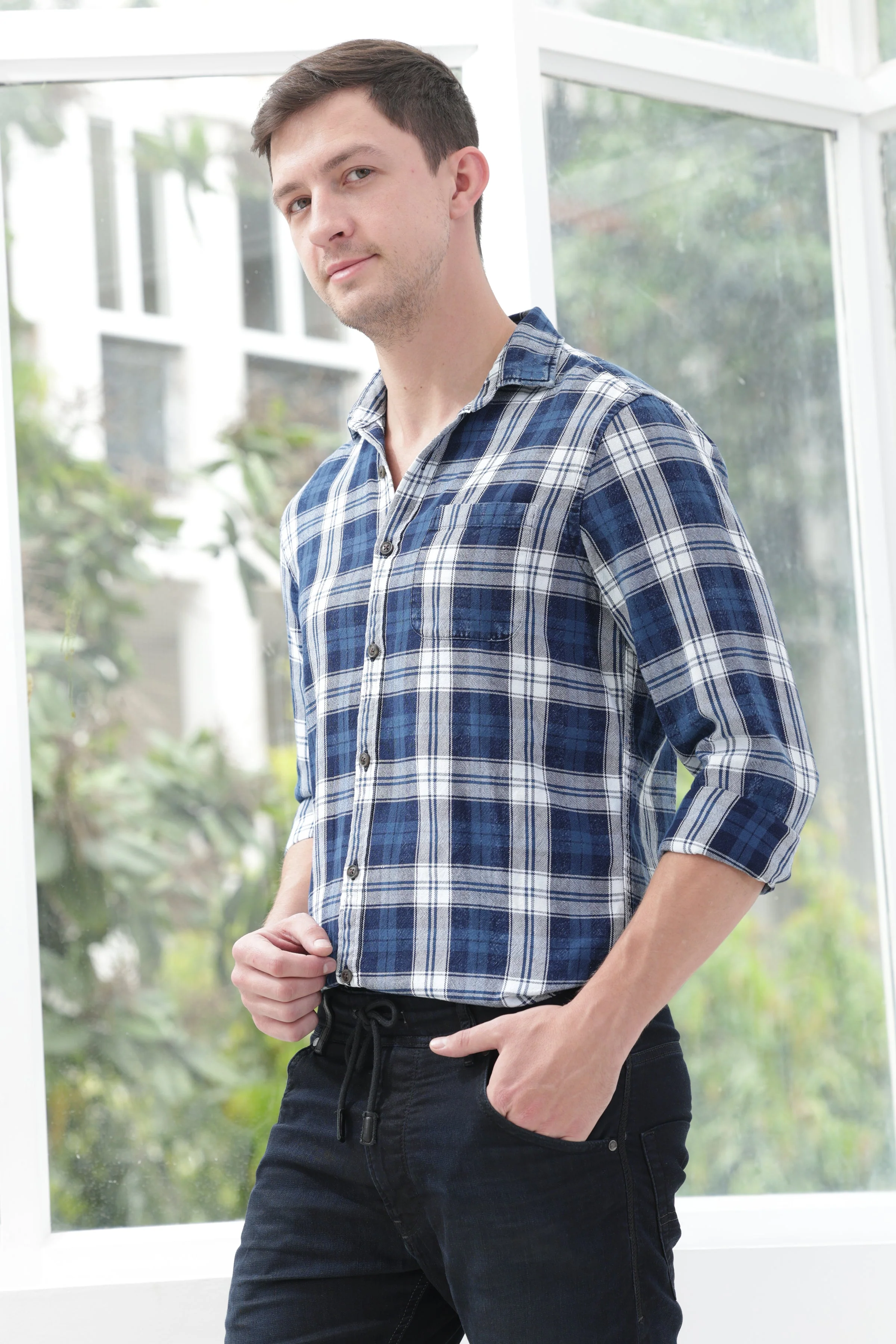 Men Quest Indigo Check Shirt Navy - Image 4