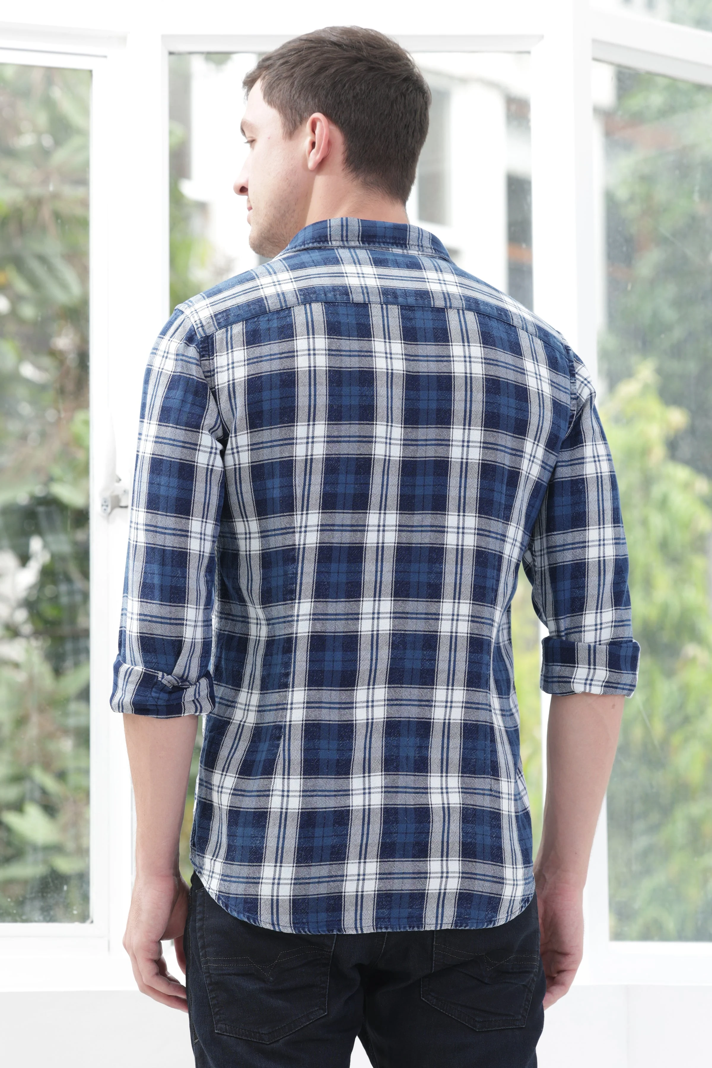 Men Quest Indigo Check Shirt Navy - Image 6