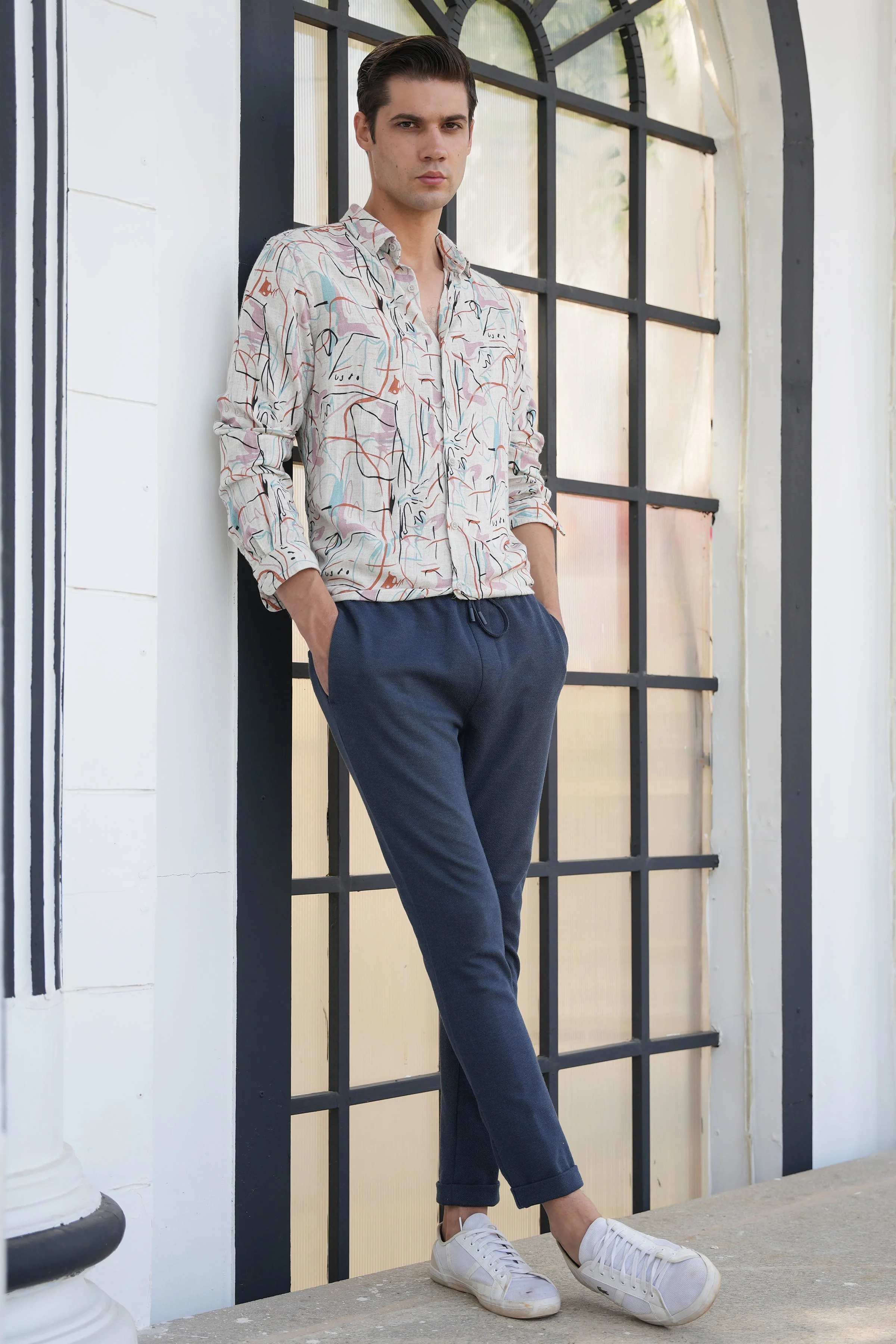 Men Rachel Viscose Linen Printed Shirt Pink - Image 7