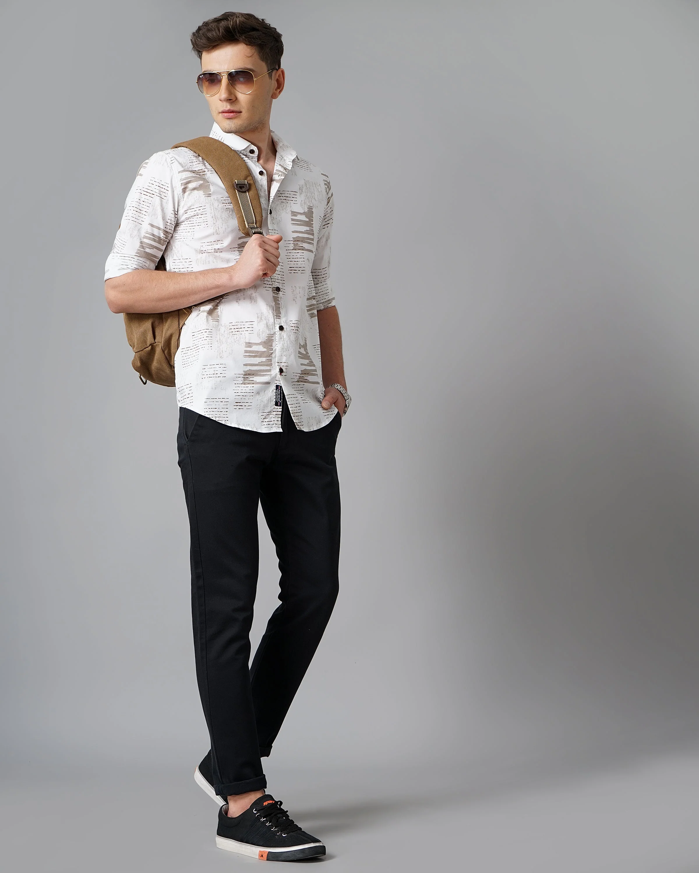 Men Ramble White Brown Shirt - Image 2