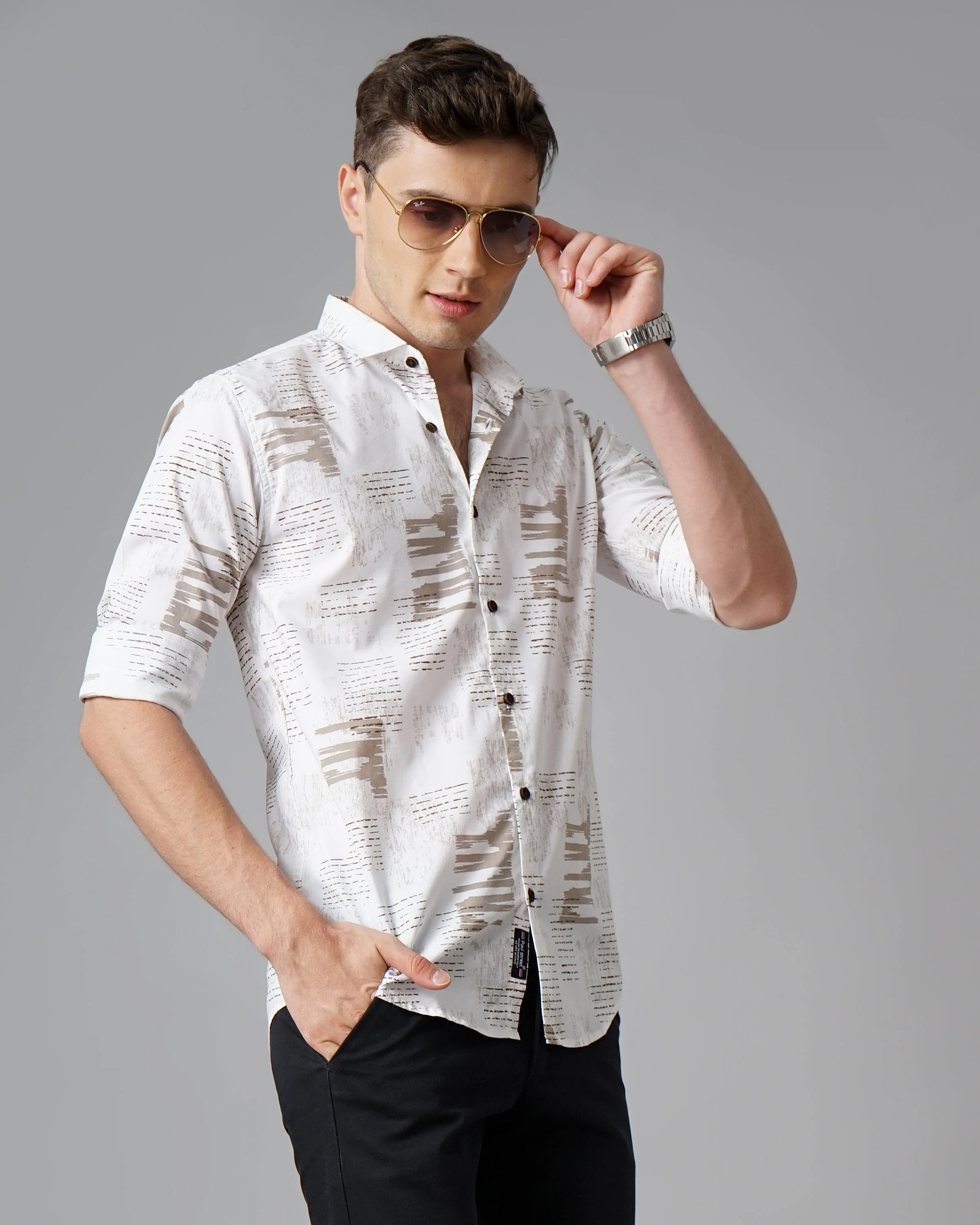 Men Ramble White Brown Shirt - Image 5