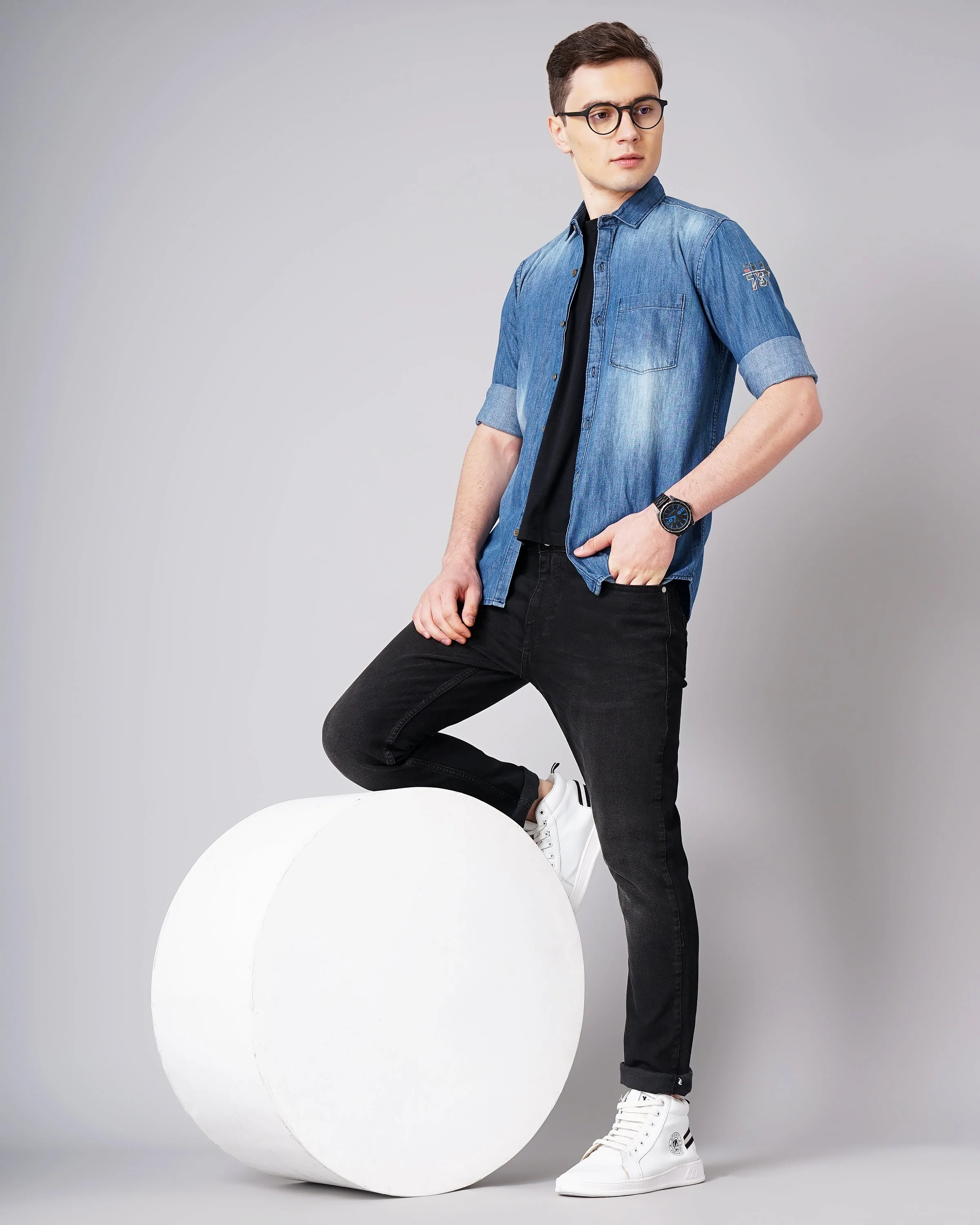 Men Raw Denim Dark Blue Shirt - Image 2