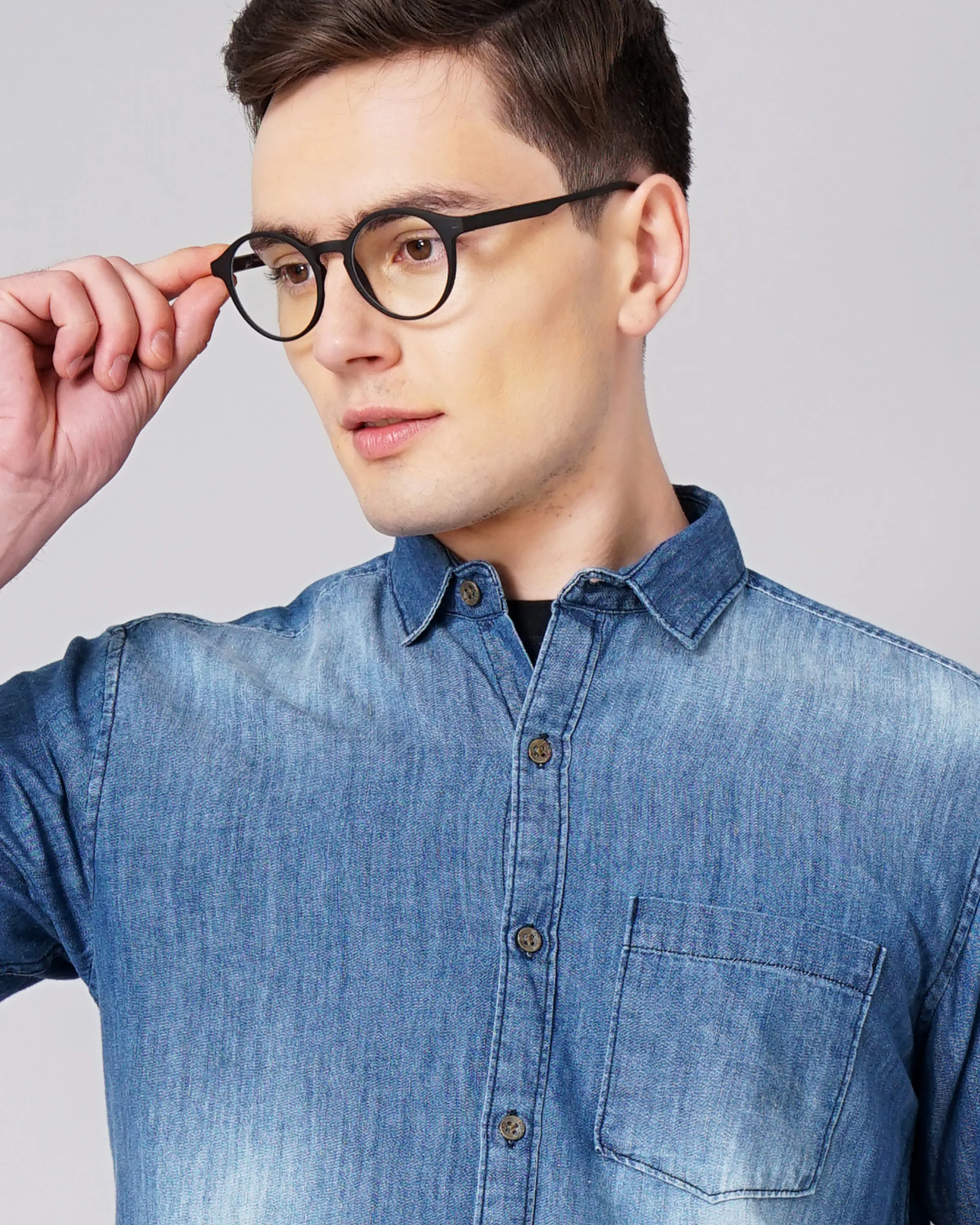Men Raw Denim Dark Blue Shirt - Image 3