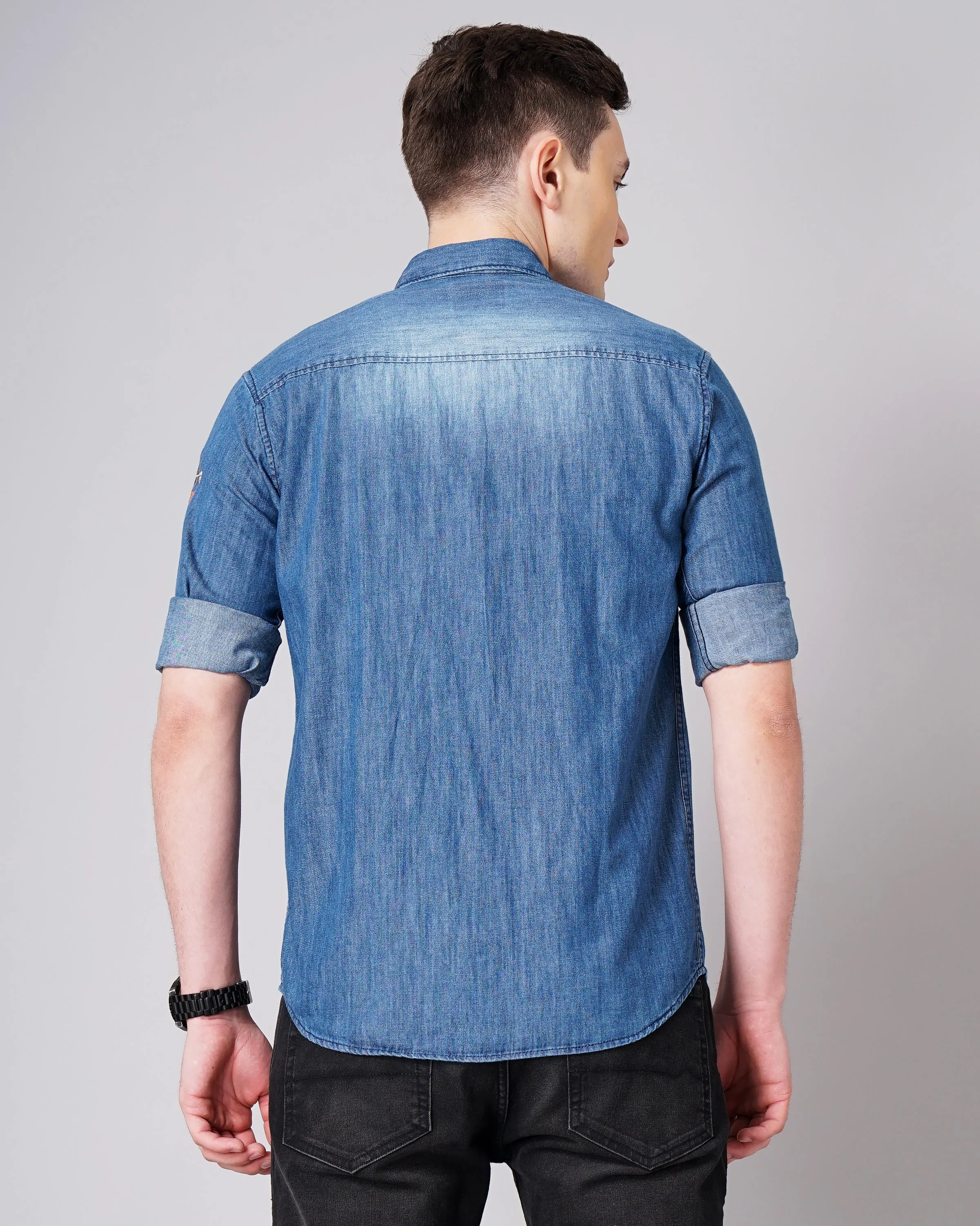 Men Raw Denim Dark Blue Shirt - Image 4