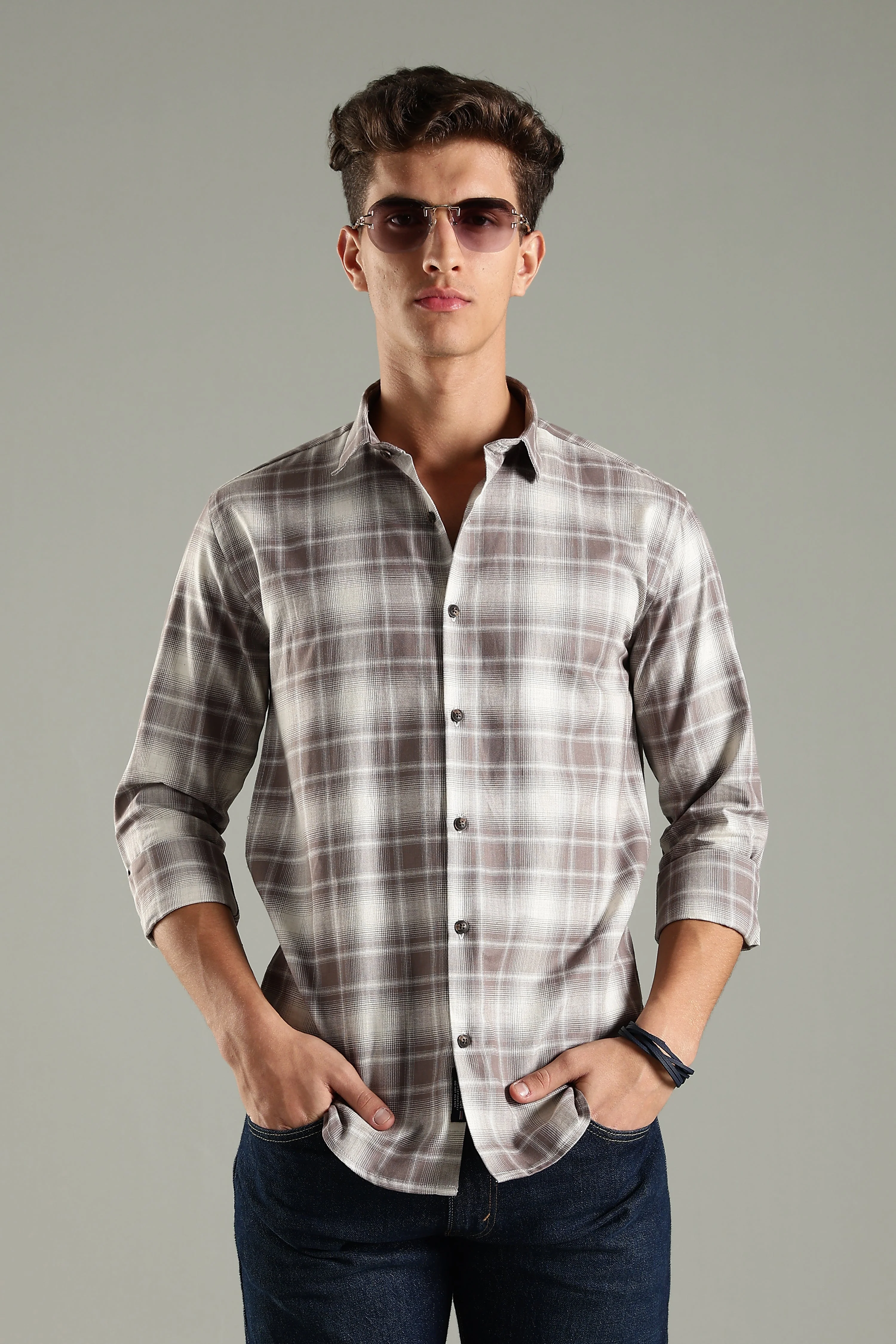 Men Raye Brown Checks Shirt - Image 3