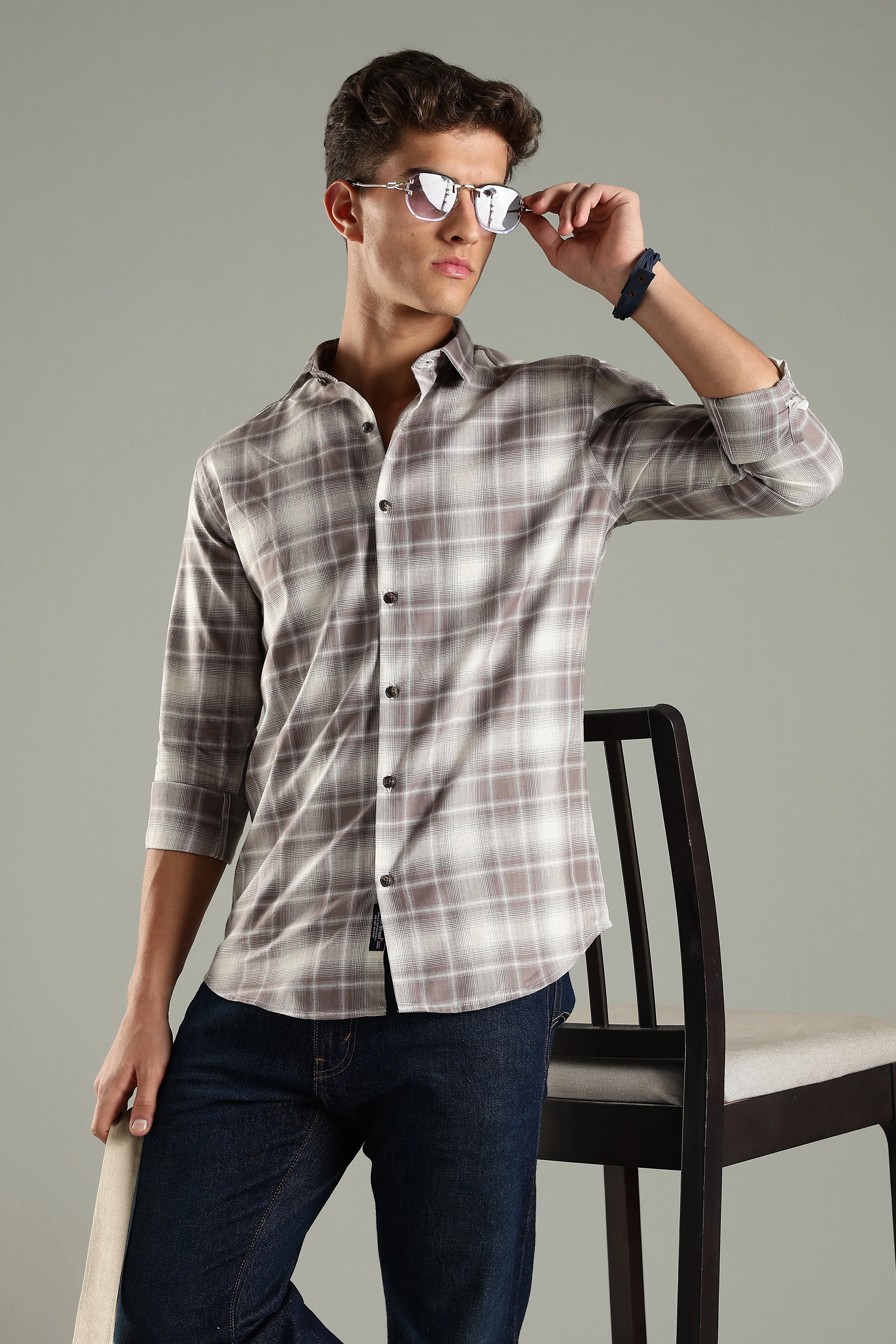 Men Raye Brown Checks Shirt - Image 6