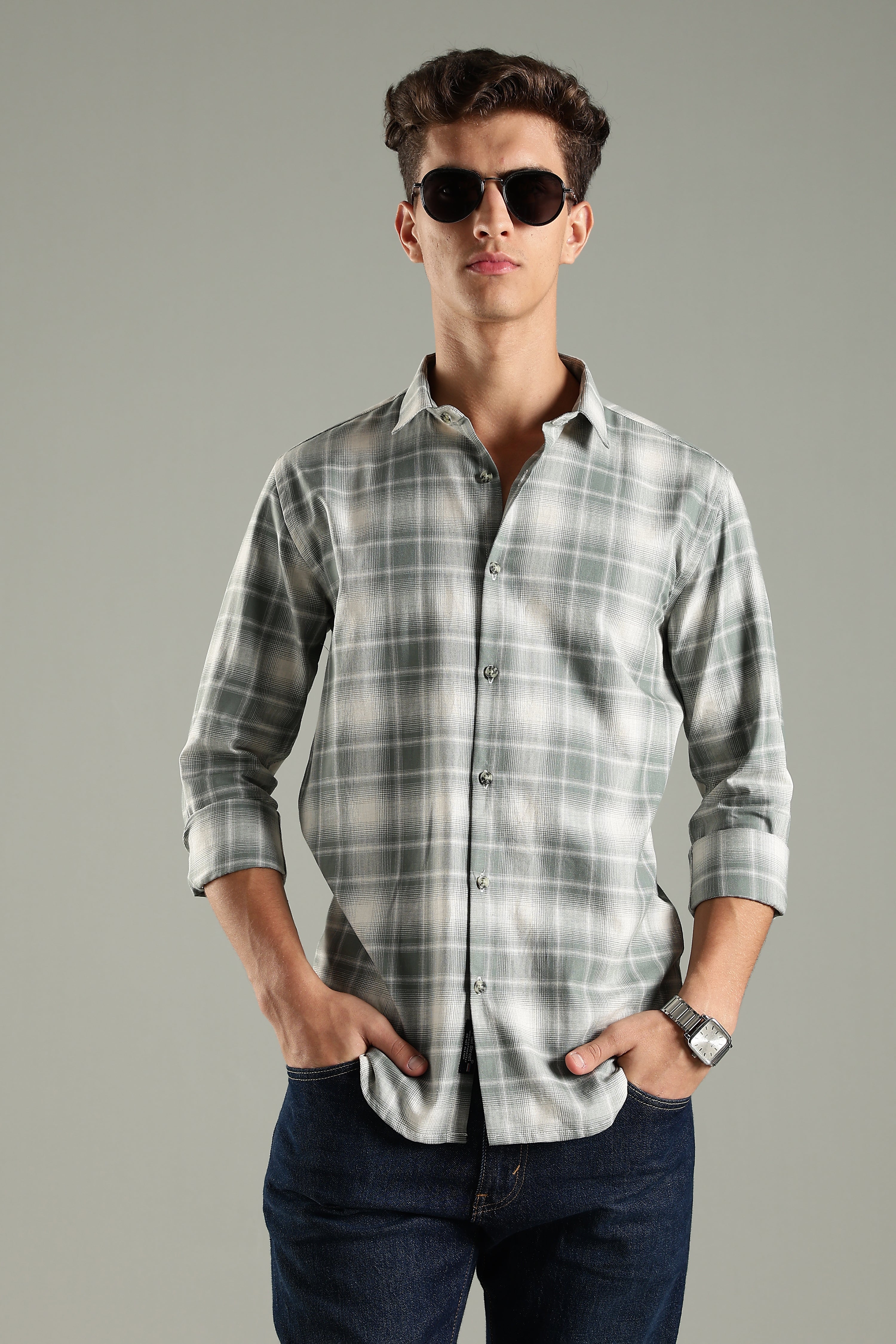 Men Raye Green Checks Shirt - Image 3