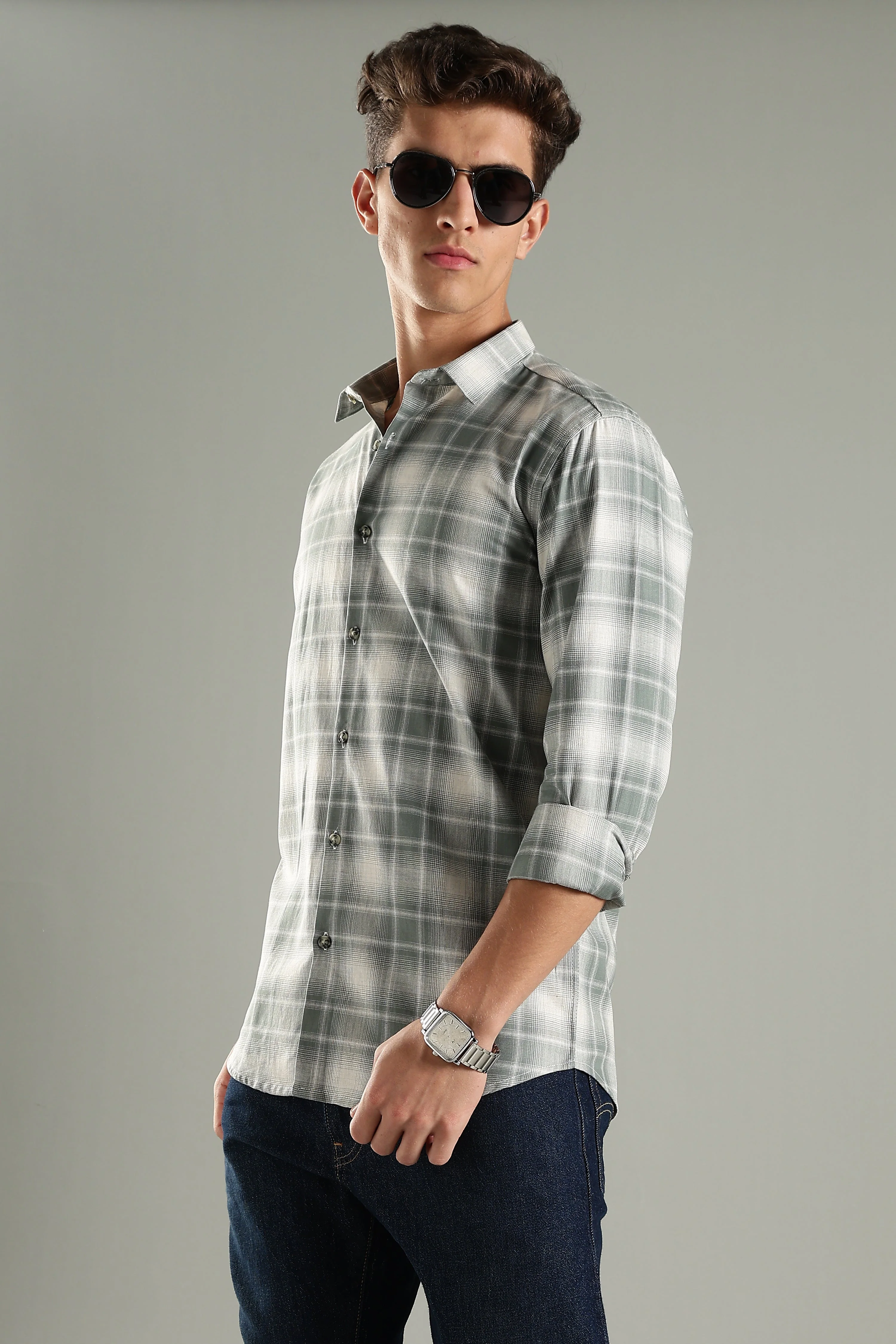 Men Raye Green Checks Shirt - Image 6