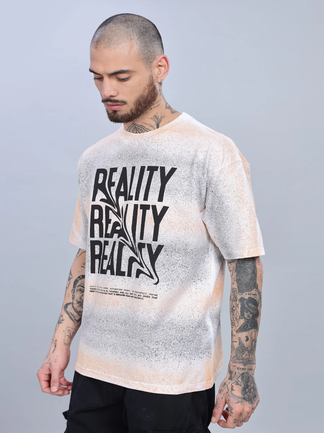Men Reality Oversized Cream T-Shirt - Image 3